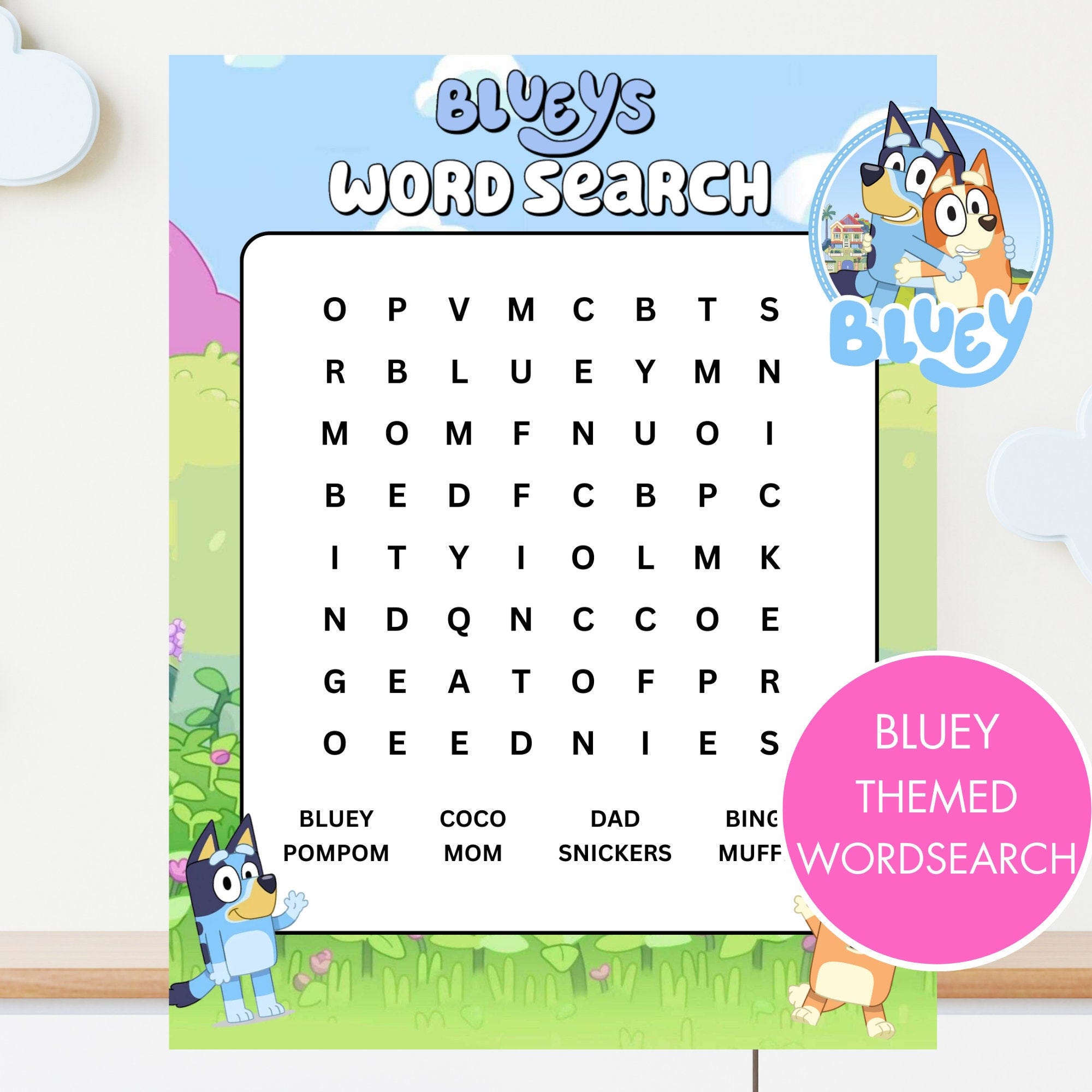 Bluey wordsearch, Bluey Birthday Game, Bluey Birthday Word Search, Instant Download, Bluey Theme, printable Instant download, games for kids