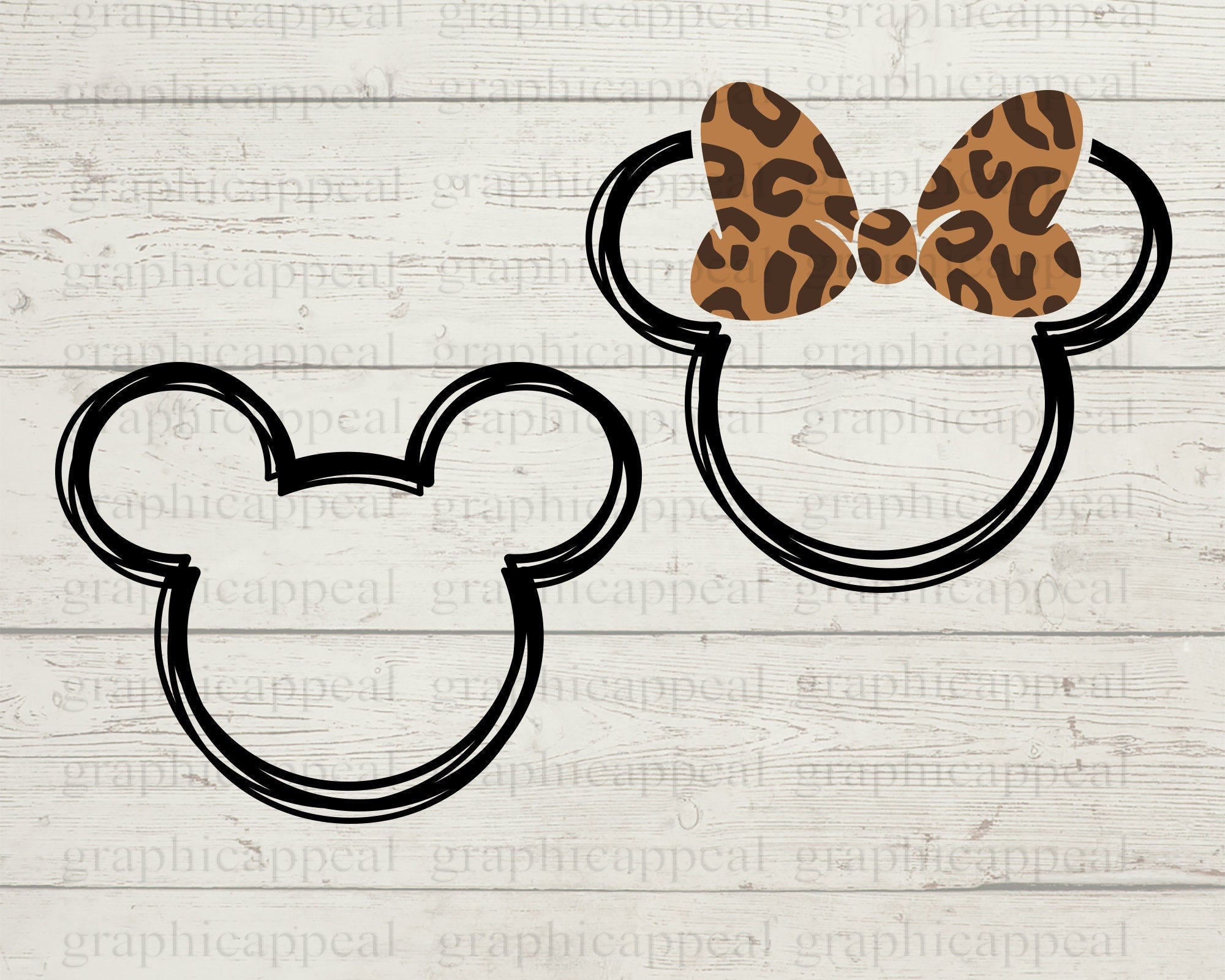 Minnie Mickey Outline, SVG, Lepard Print, Hairbow, Icon, Head, Clipart, Digital Download, Cut File, Decal, Iron On, Transfer, Jpeg Png Eps