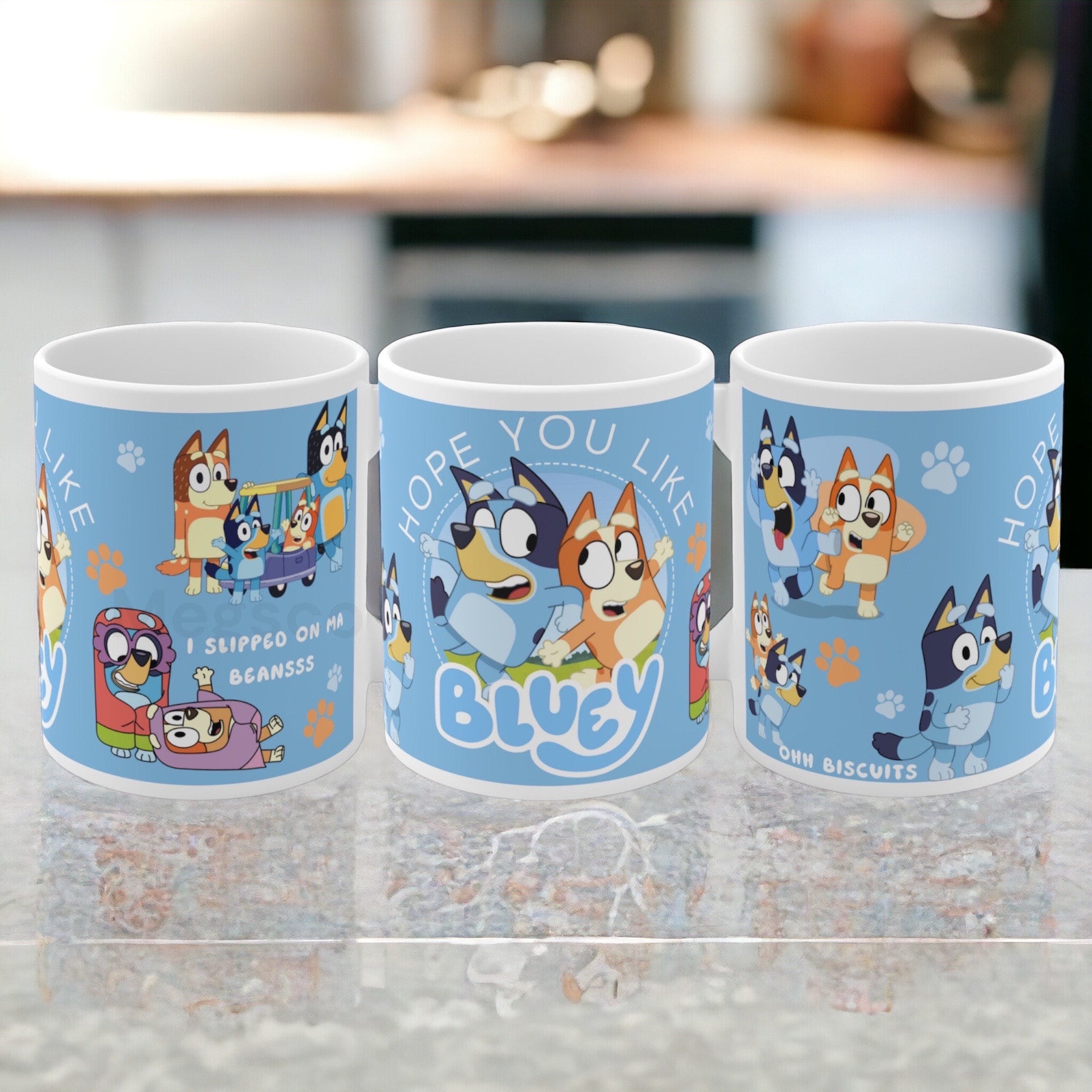 Digital 11oz Mug wrap, Bluey Mug Wrap, 11oz Sublimation Wrap, Blue Dog&family 11ozPNG