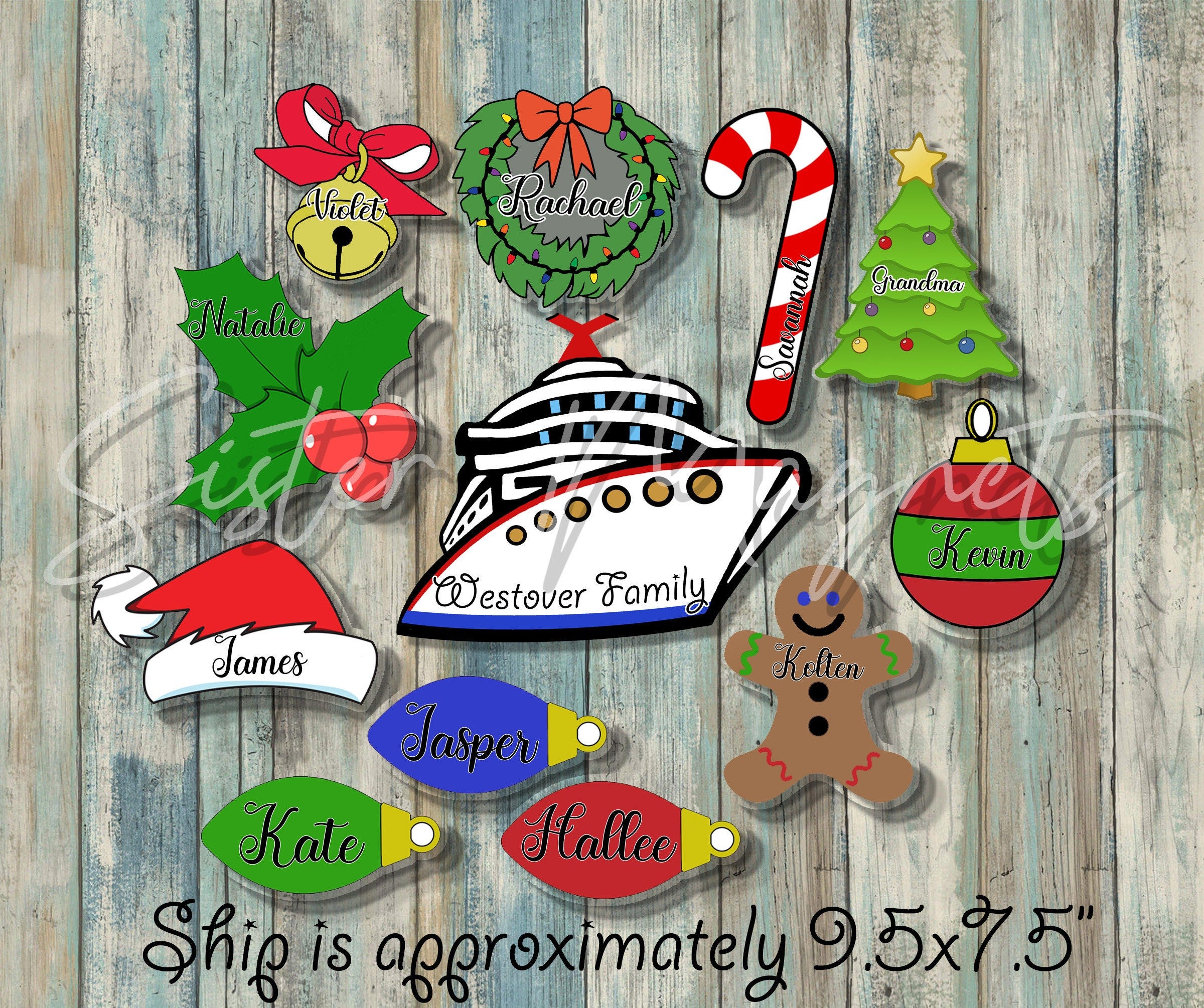 Custom Cruise, Christmas Cruise Ship Door Magnet, door decorations, Family Set, Santa, wreath, candy cane, RCC