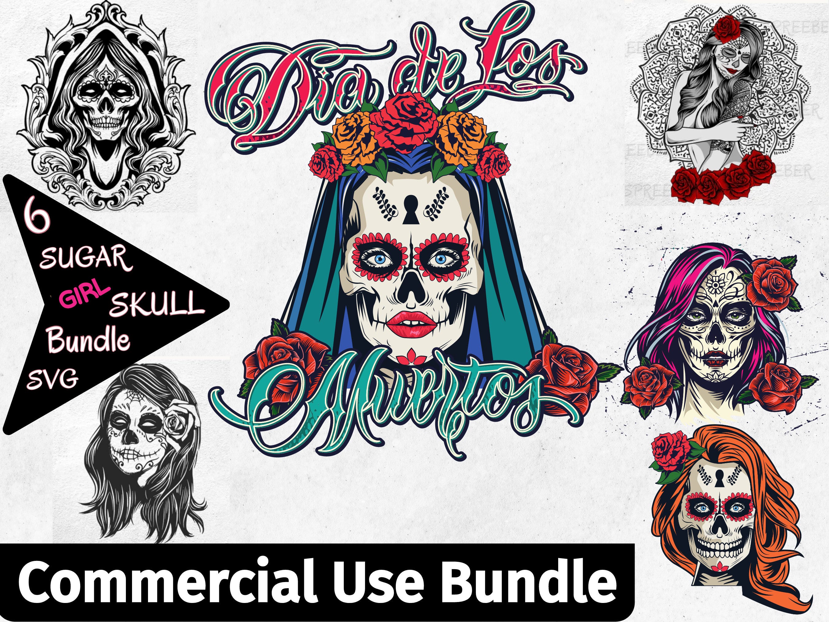 Sugar Skull SVG Bundle, Mexican Skull SVG, Girl Sugar Skull png, Day of the dead svg, dia de muertos svg cricut, Candy Skull svg, Halloween