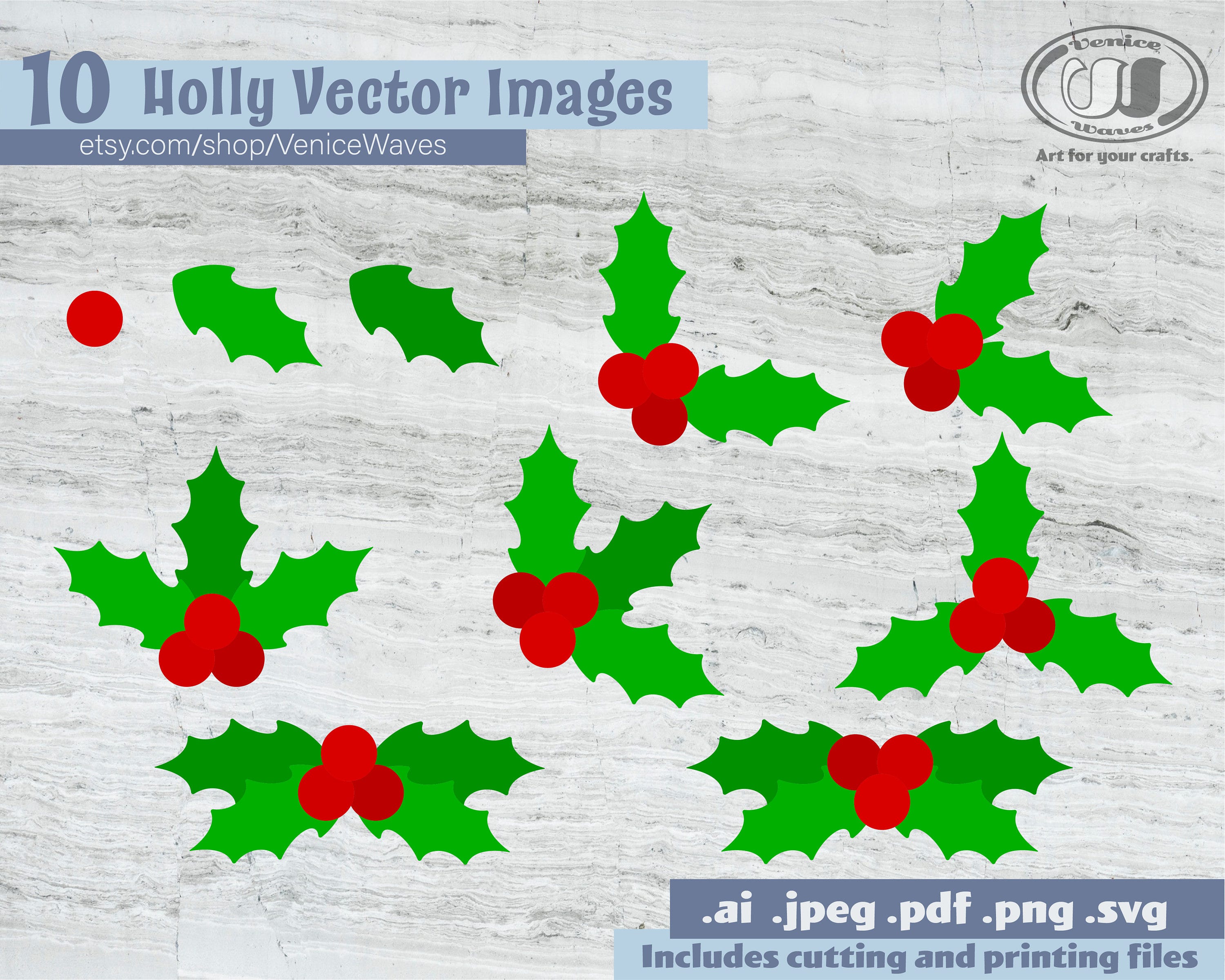 Holly SVG, Holly Cut File, Christmas Clipart, Holly PDF, Holly Download, Digital Download, Instant Download, Cricut Files, Silhouette Files