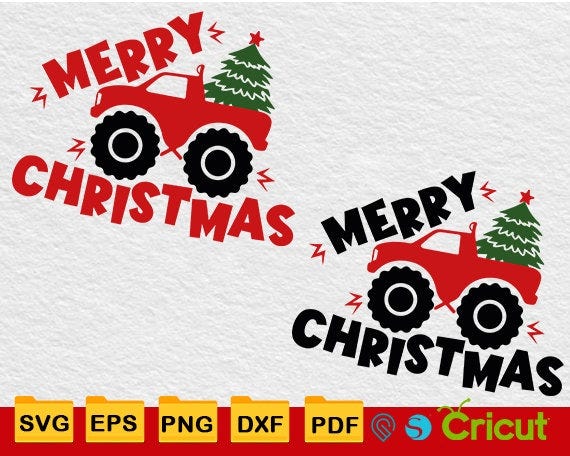 Merry Christmas Monster Truck Svg, Christmas Kids Cut File Svg, Christmas Tree Svg, Red Monster Truck Svg, Instant Download