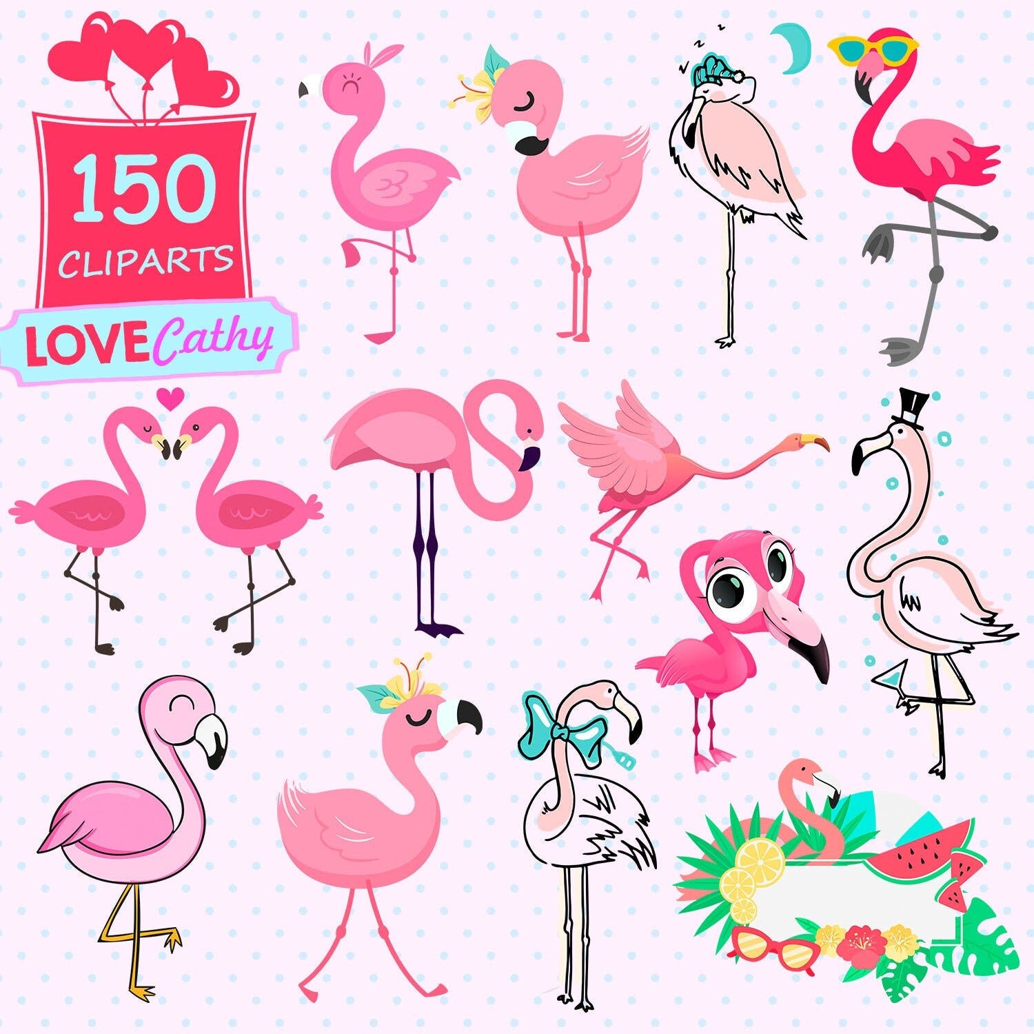 Flamingo, Clipart Digital, PNG, Printable, Party, Decoration, Instant download