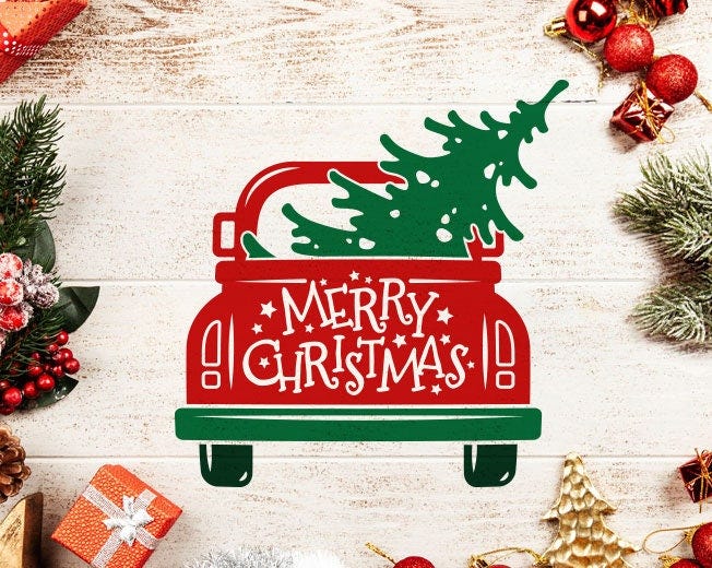 Christmas red truck svg, Merry Christmas svg, Christmas truck Svg, Vintage Truck svg, Christmas tree svg Antique Truck svg, svg for cricut