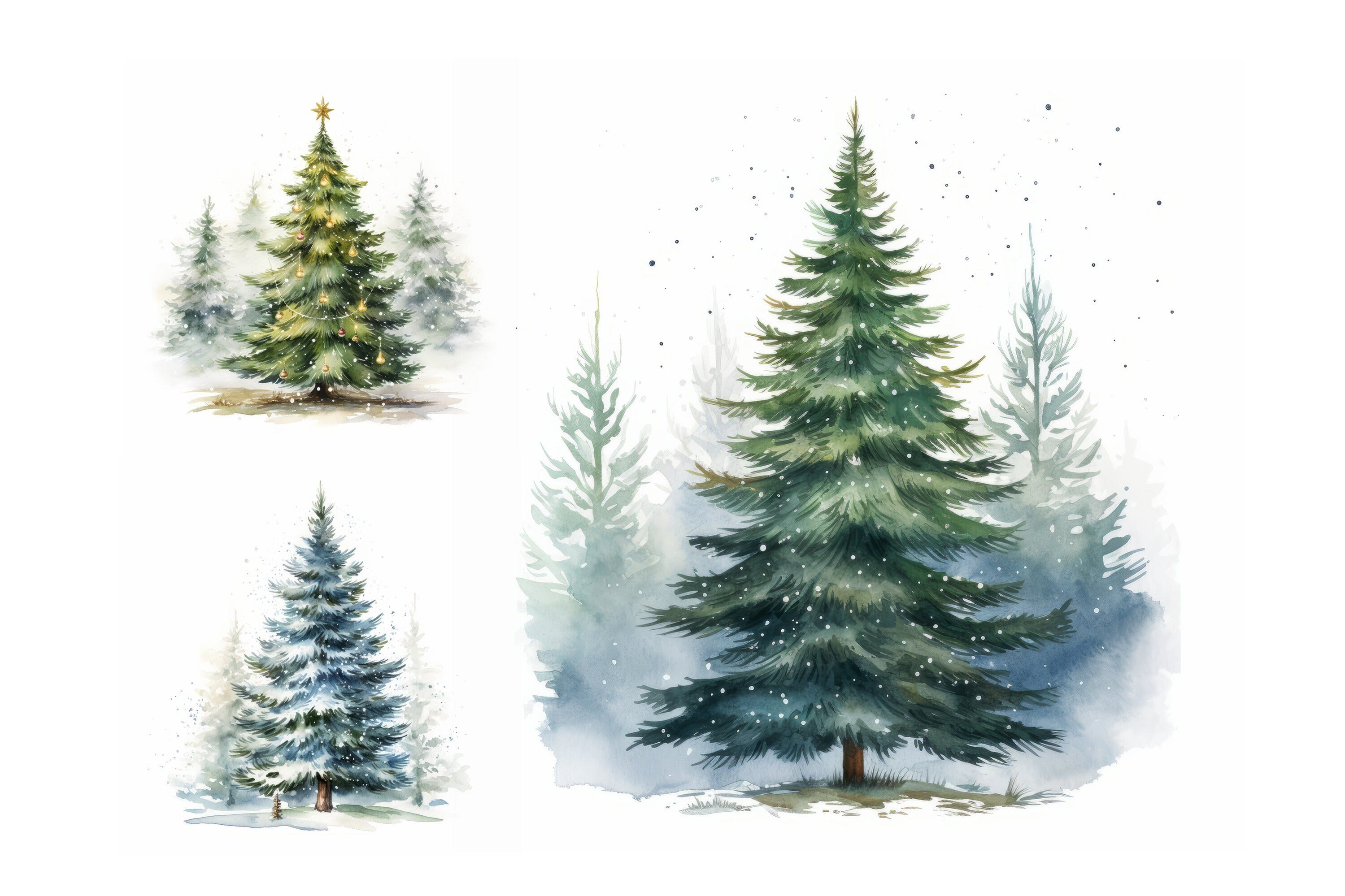 9 Watercolor Christmas Tree Clipart Card Making Paper Craft Christmas Clipart Watercolor Green Christmas Tree Clipart Junk Journal Jpeg
