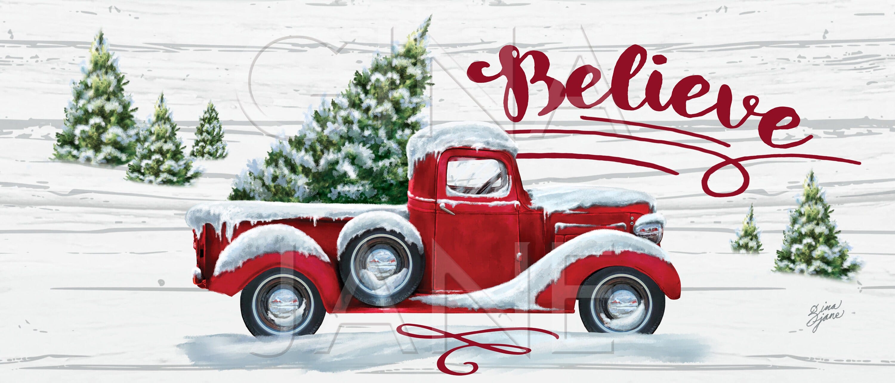 Frontier Woman Pioneer Christmas Red Truck Decor | DIY Craft Wreath Decor - Red Truck Christmas Tree Believe SIGN Home Decor