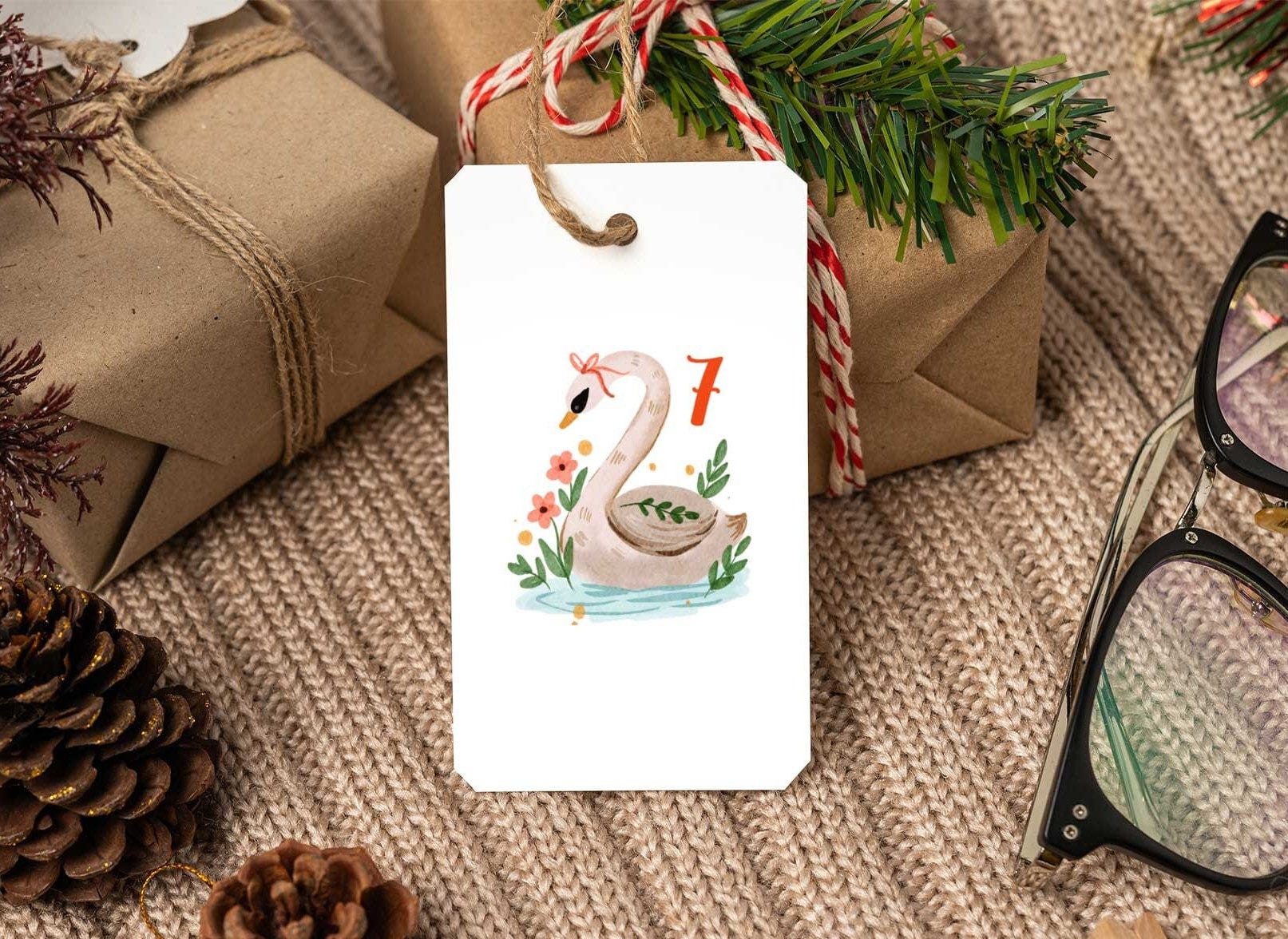 Water Color 12 Days of Christmas Gift Tags, Label Template SVG PDF | Printable Tags | Instant Download PNG