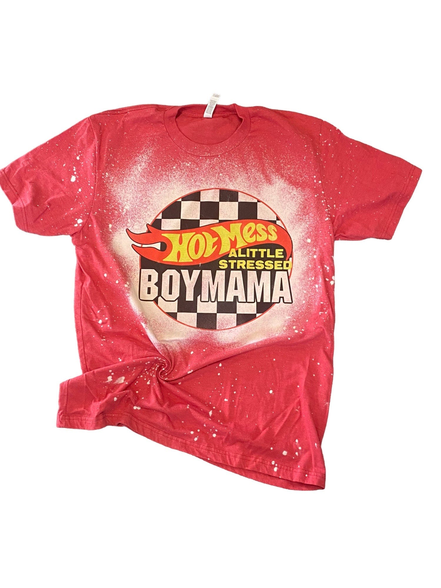 Hot Mess - Little Stressed Mom Shirt - Bleached Mom Shirt - Mom of Boys Shirt - Boy Mama - Motherhood Shirt - Race Car Mom Shirt