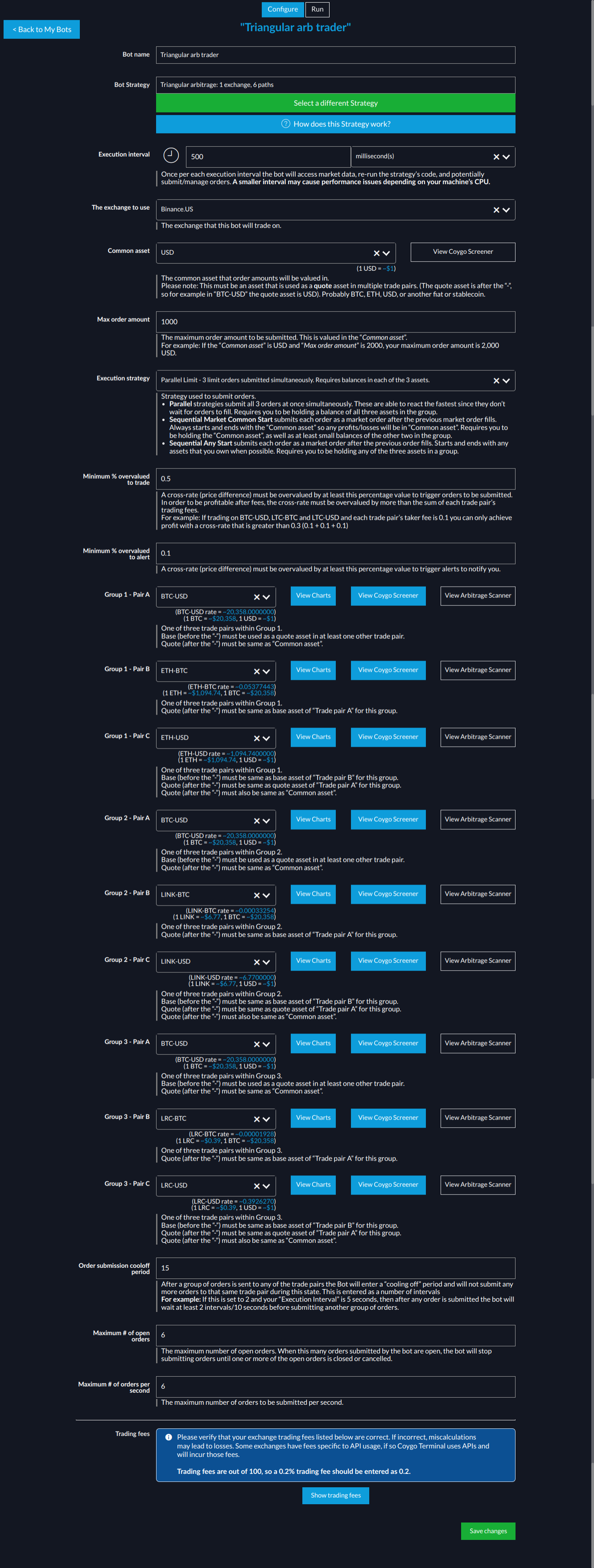 Configuring your crypto triangular arbitrage bot