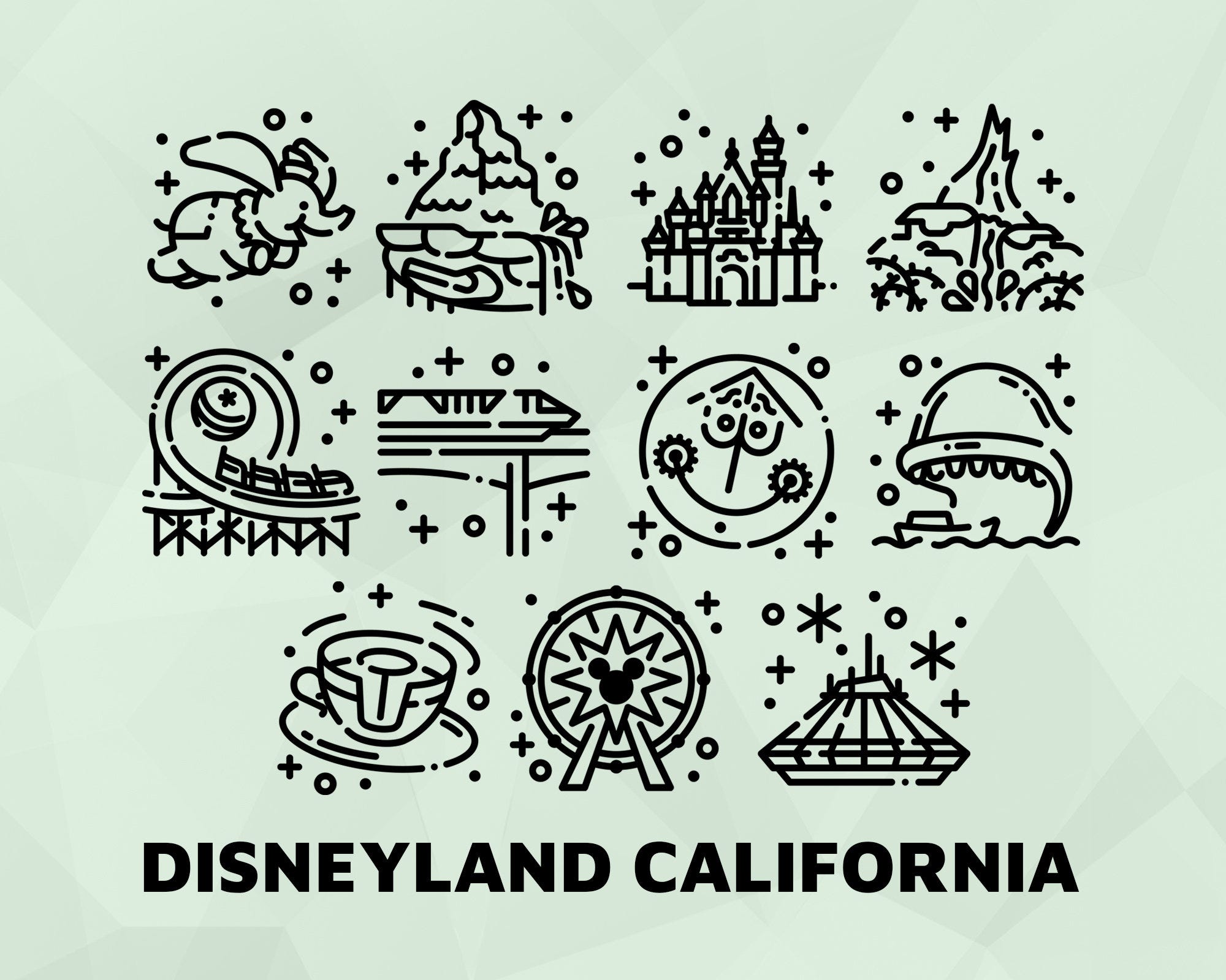 Disneyland California Adventure 11 Theme Parks Icon SVG Bundle