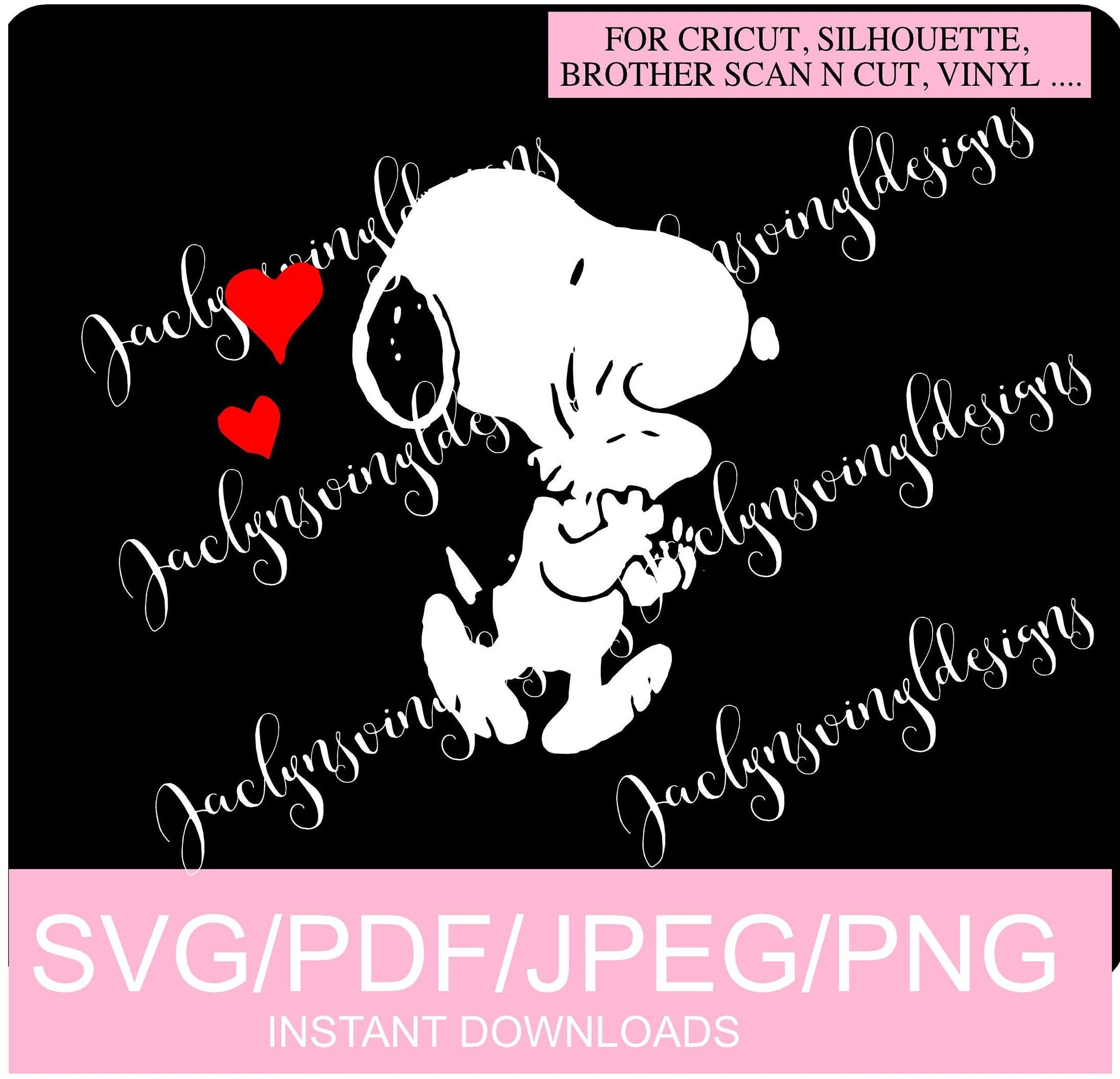 Digital Download- Snoopy and Woodstock Valentines SVG, PNG, PDF, jpeg- Downloadable Files for Crafting