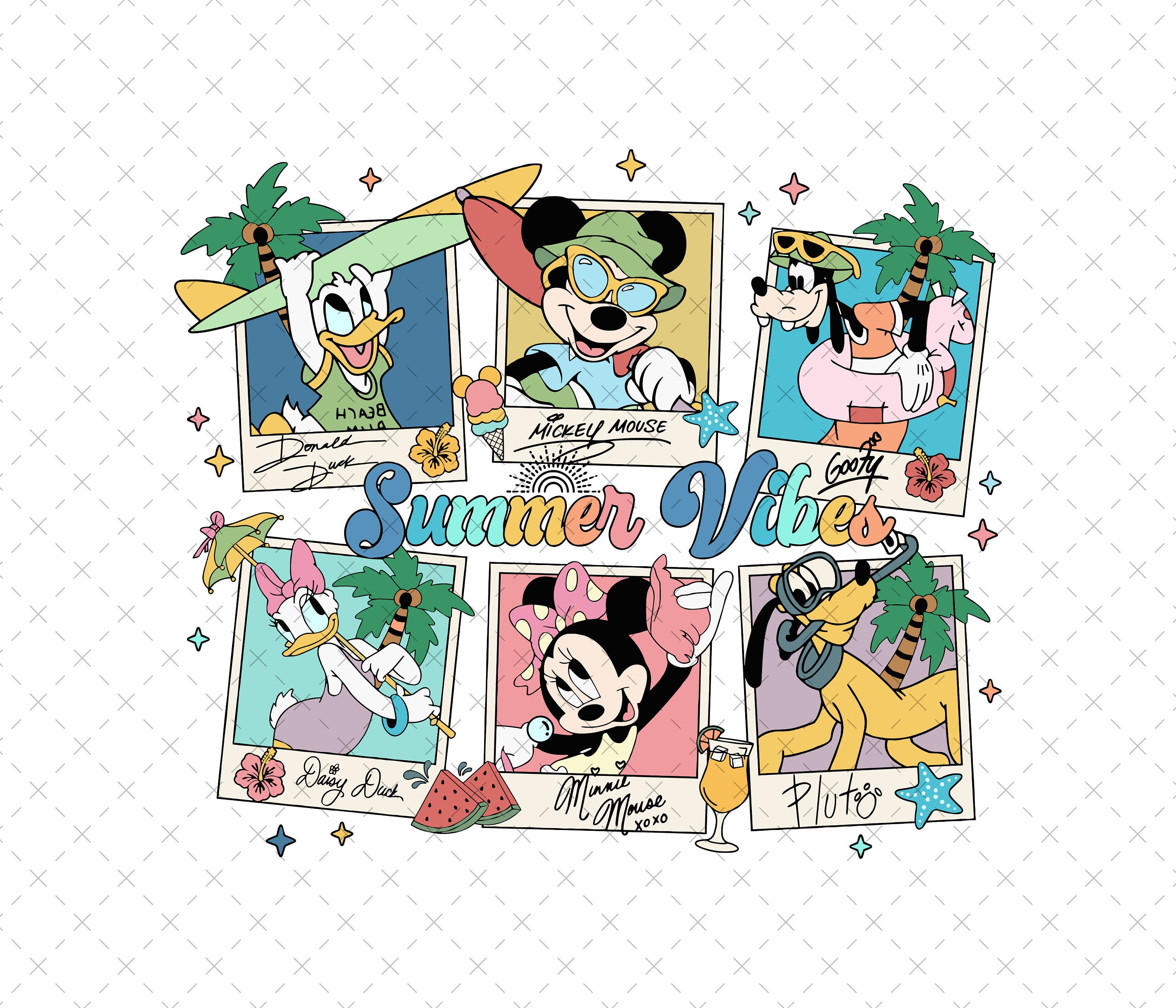 Mouse and Friends Summer Vibes Png Svg, Mickey Svg, Mouse Png, Summer Vibes Png For Sublimation, Mickey Summer Png, Family Vacation Png