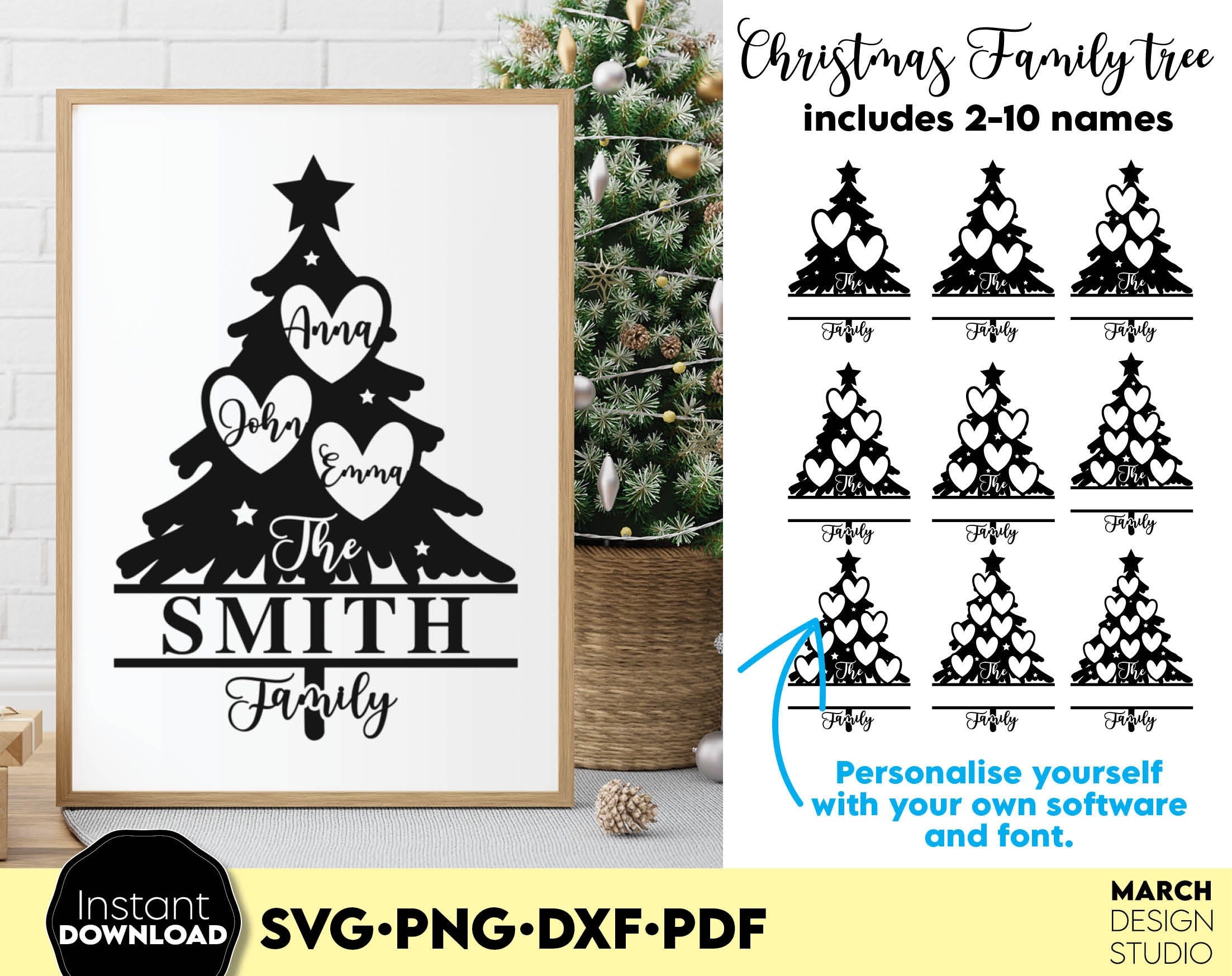 Christmas Svg family tree | Custom Christmas Family tree svg png | Name Tree Shape | Family Christmas Holiday Ornament SVG Bundle