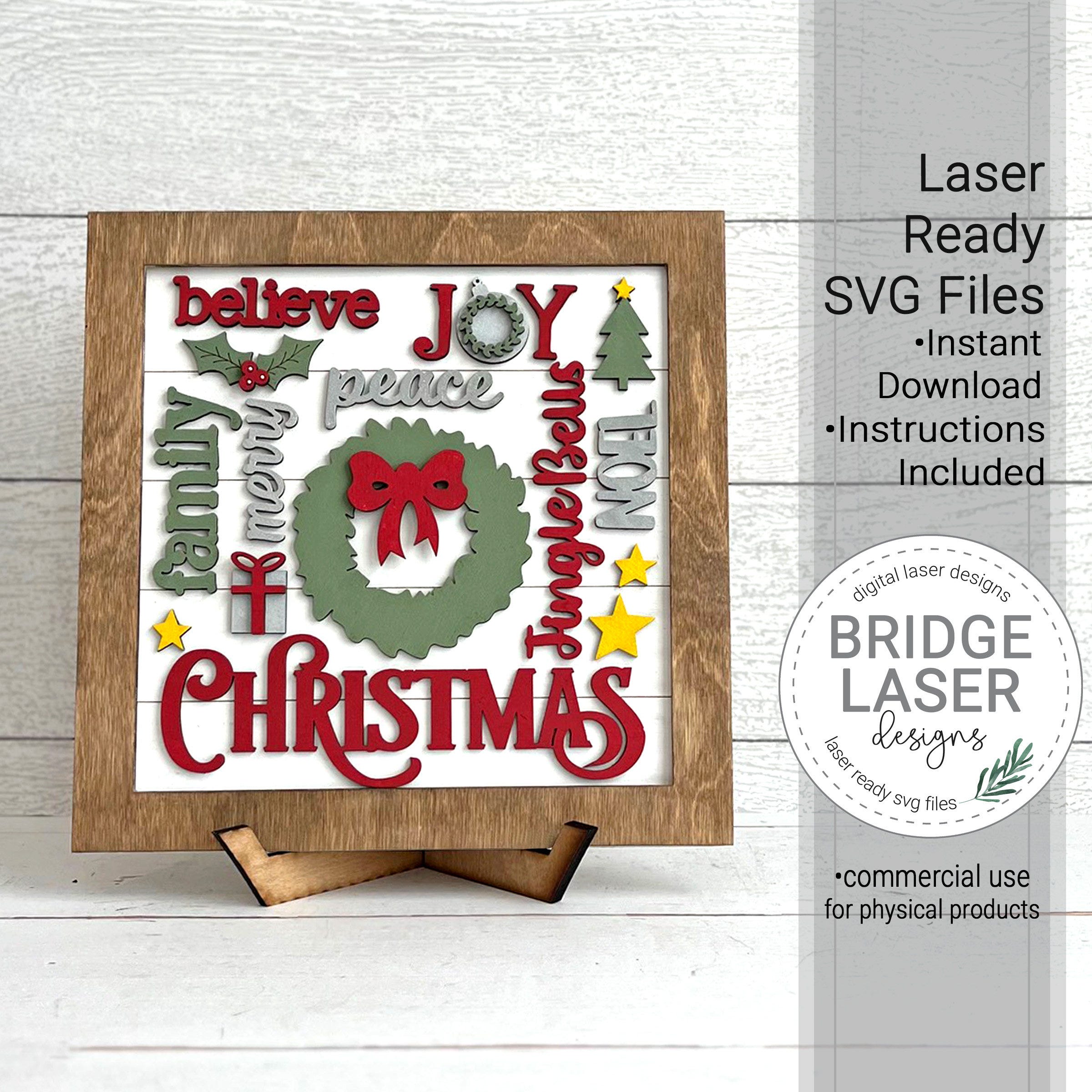 Christmas Laser Cut File, Christmas Word Collage, Christmas Sign & Stand Laser File, Christmas Word Art, Christmas Shelf Sitter Laser SVG