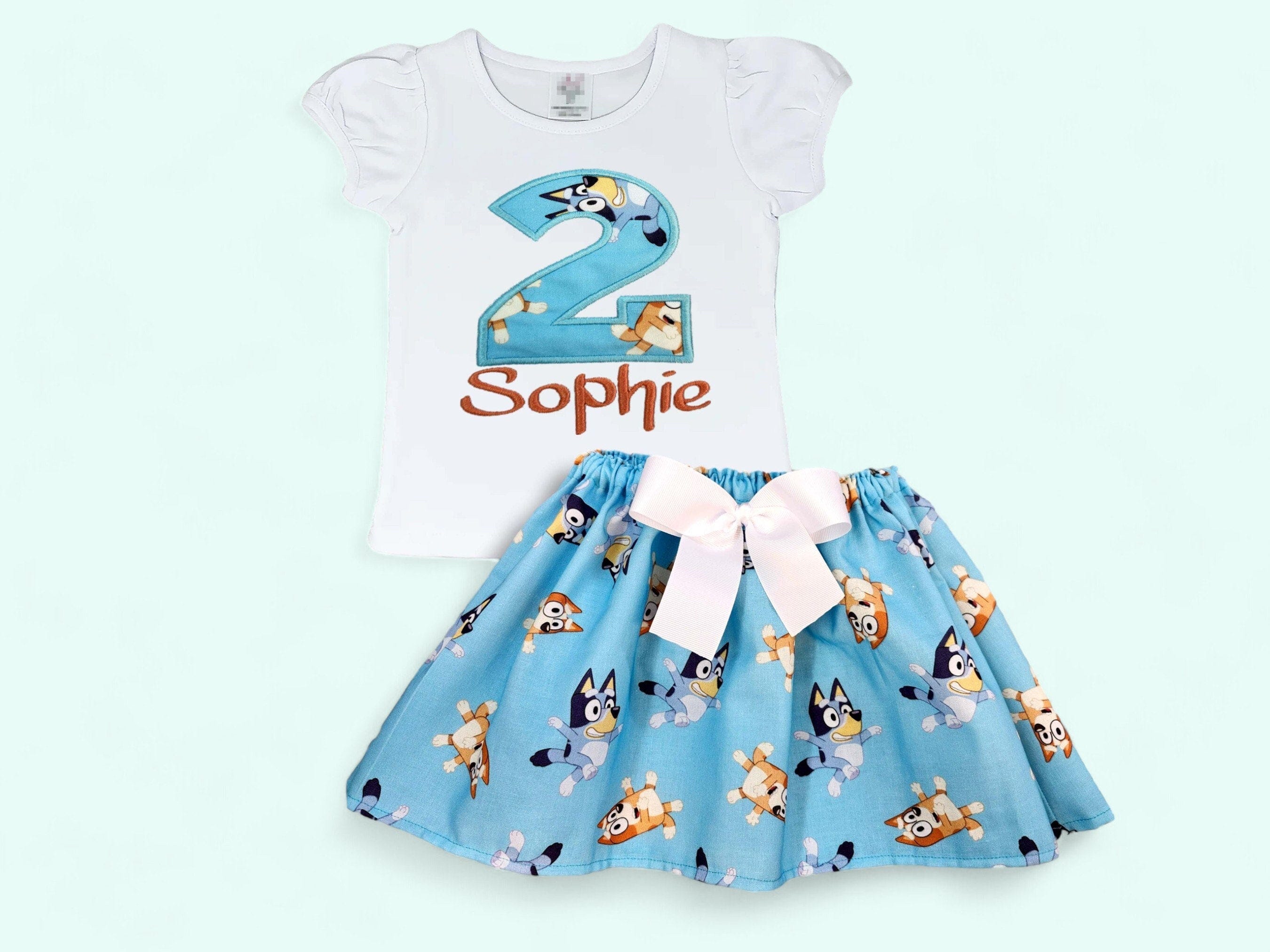 Blue dog birthday outfit, Blue dog skirt & shirt, Girls birthday dog personalized outfit, Toddler dog dress, Dog skirt, Girl blue dress