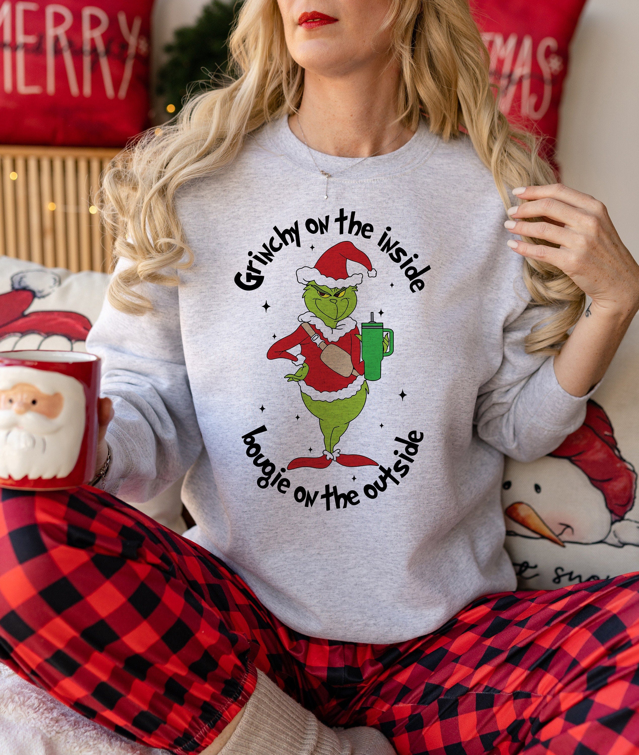 Grinchy on the Inside Christmas Sweatshirt, Holiday Apparel, Holiday Sweatshirt, Cozy Christmas sublimation shirts, grinch Christmas Gifts