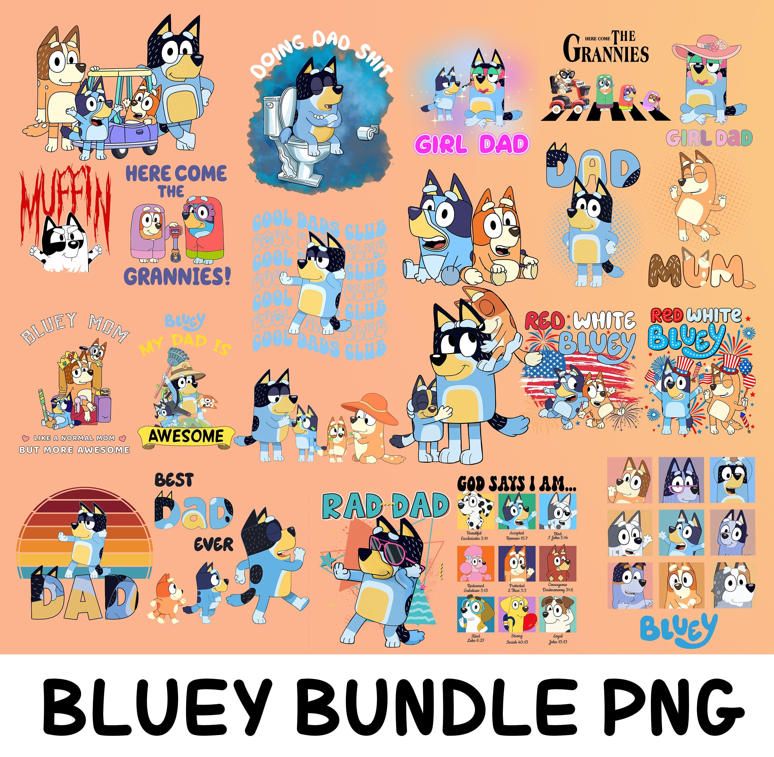 Bluey Bundle PNG File, Bluey Clipart, Bluey Digital Download, Bluey And Bingo PNG File, Bluey Family, Bluey Birthday, Digital Download