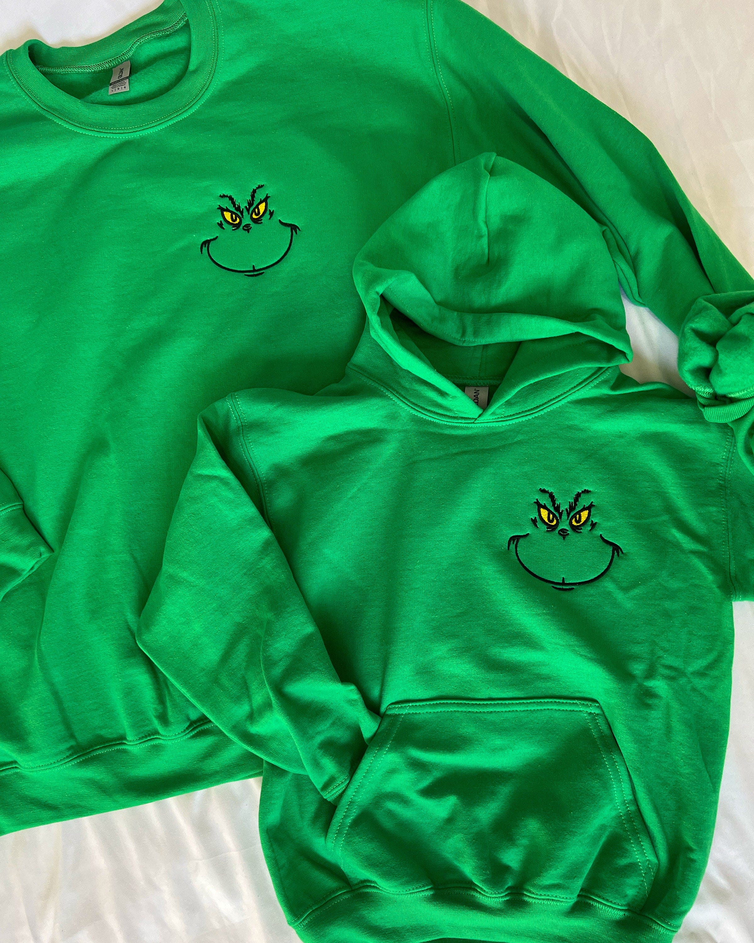 Grinch embroidered sweatshirt kid Christmas embroidered sweatshirt green man grinch smirk Christmas grinch funny Christmas sweatshirt grinch