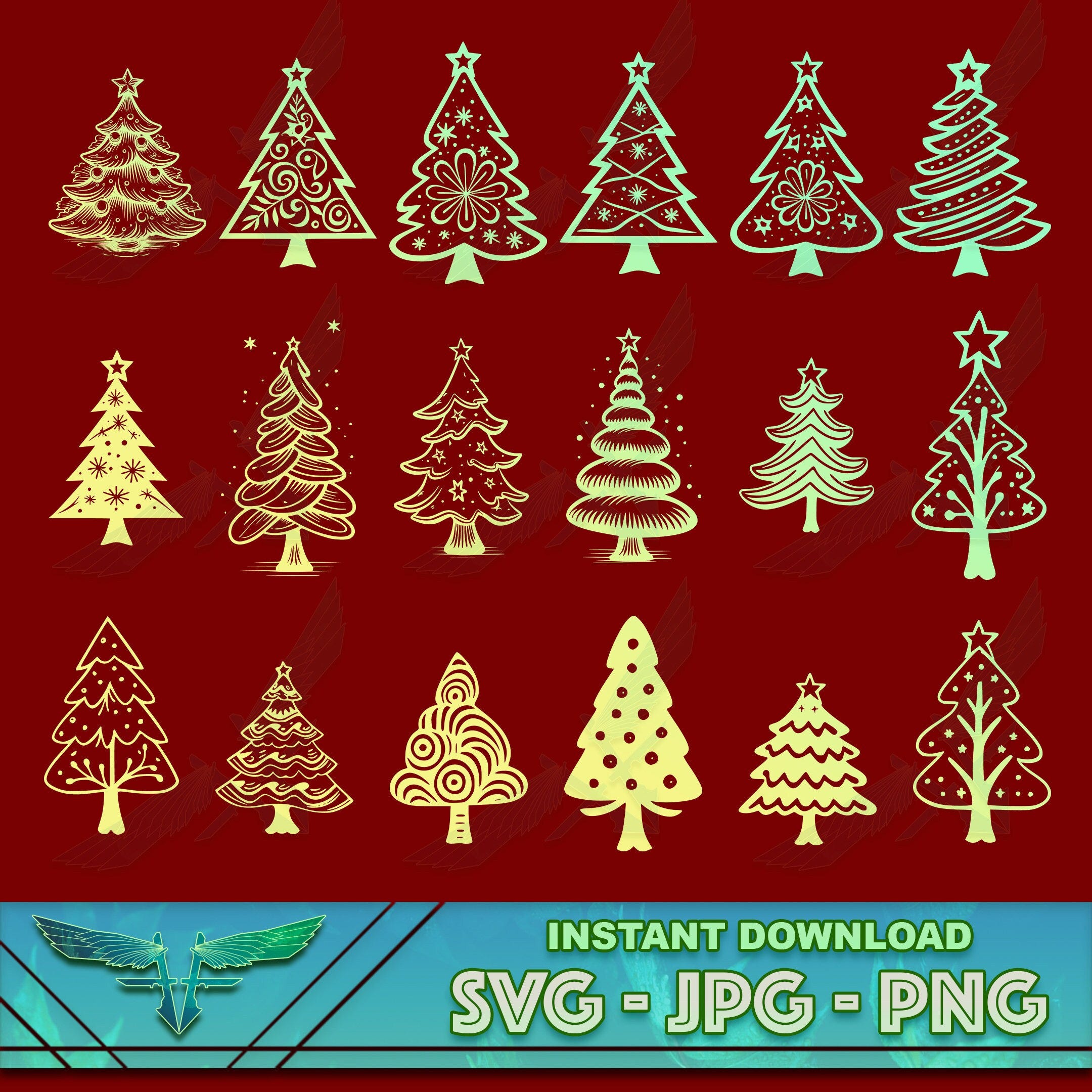 Christmas Tree Svg Bundle, Christmas Tree Svg, 18 Individual Christmas Trees, Christmas Clipart, Winter Tree, Cricut, Glowforge, Laser Cut