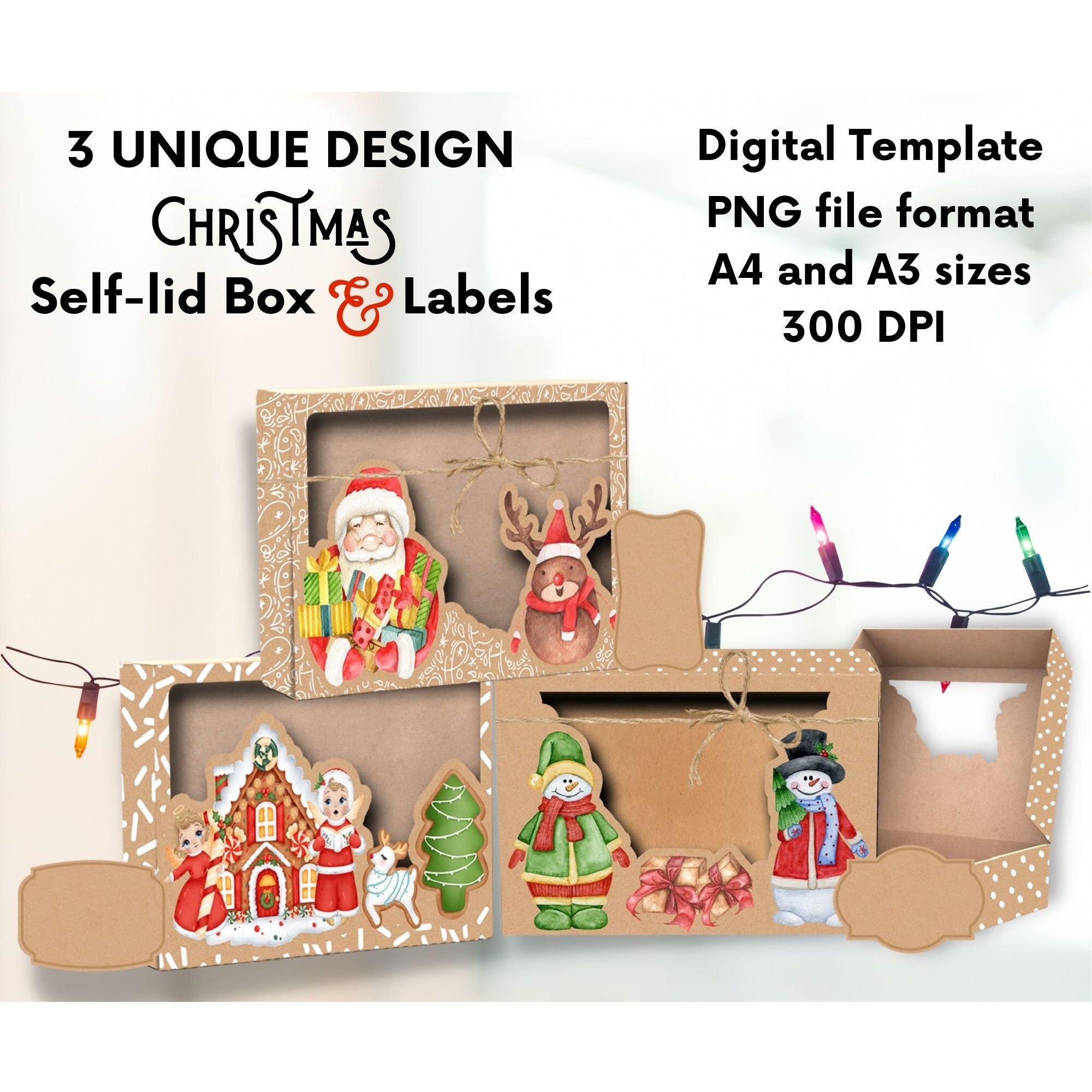 Vintage Christmas Box Template,Christmas box with lid,christmas gift box template,vintage christmas decor,vintage christmas product box,png