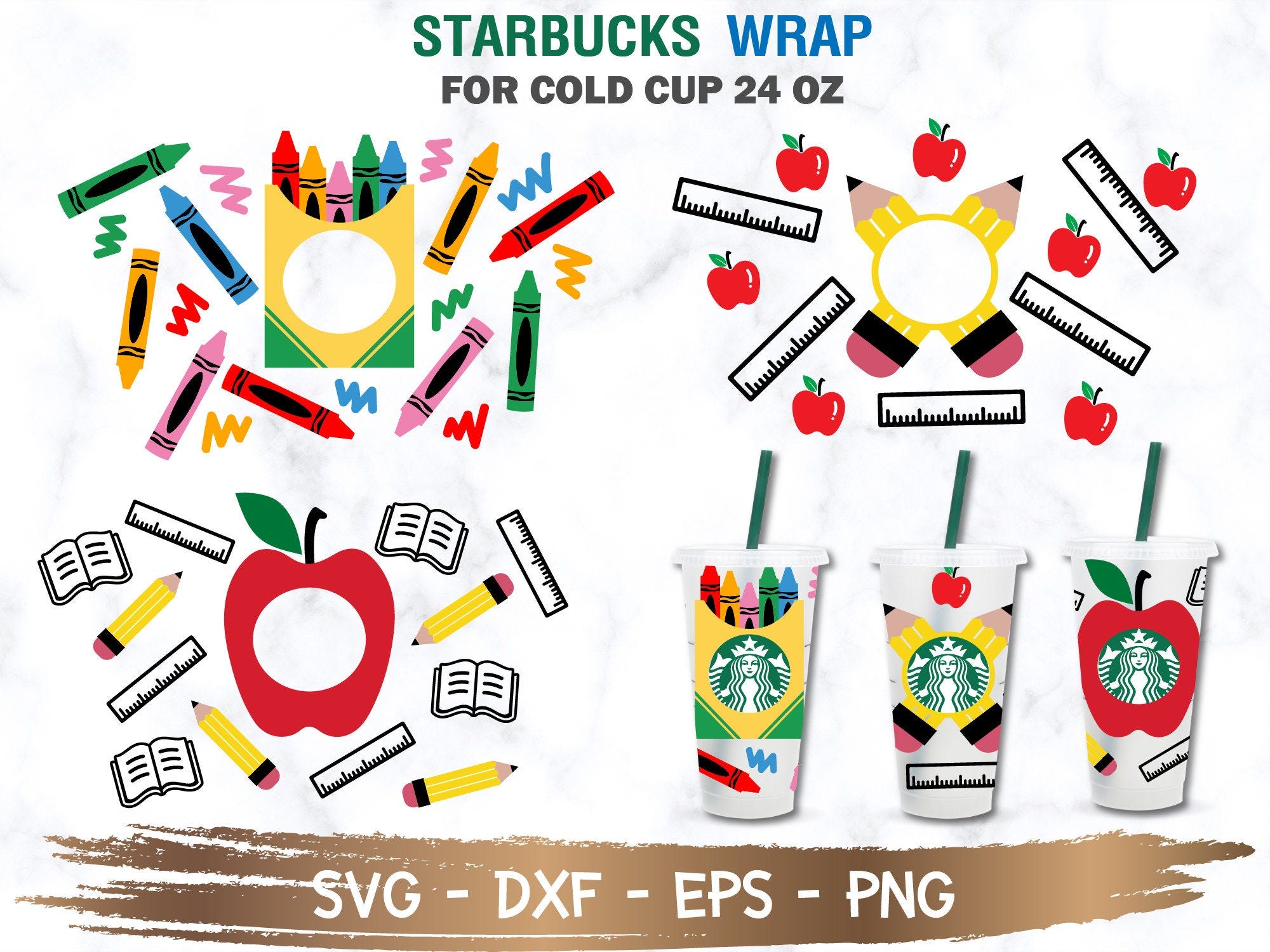 Teacher Starbucks Cup Bundle 3 Designs SVG, Teacher svg, Starbuck Cup SVG, DIY Venti for Cricut 24oz venti cold cup, Digital Download
