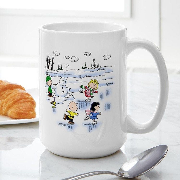 CafePress Snow Scene Mug Ceramic Coffee Mug, Tea Cup 15 oz, Snoopy Christmas Mug, Peanuts Christmas Mug