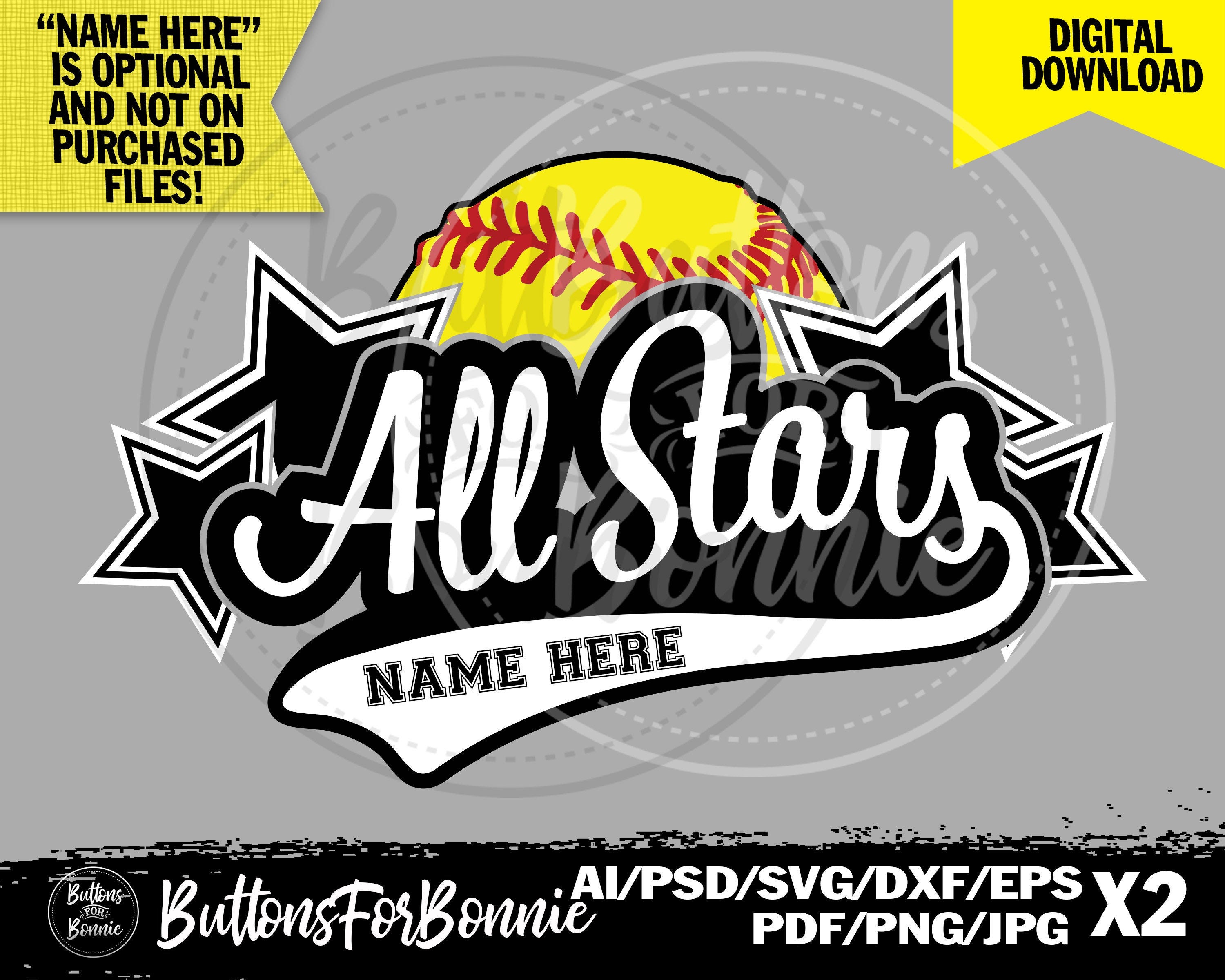 All Stars svg, Softball Svg, template, emblem, softball team, stitching, cutting file, shirt design svg, eps, cricut, silhouette, printable