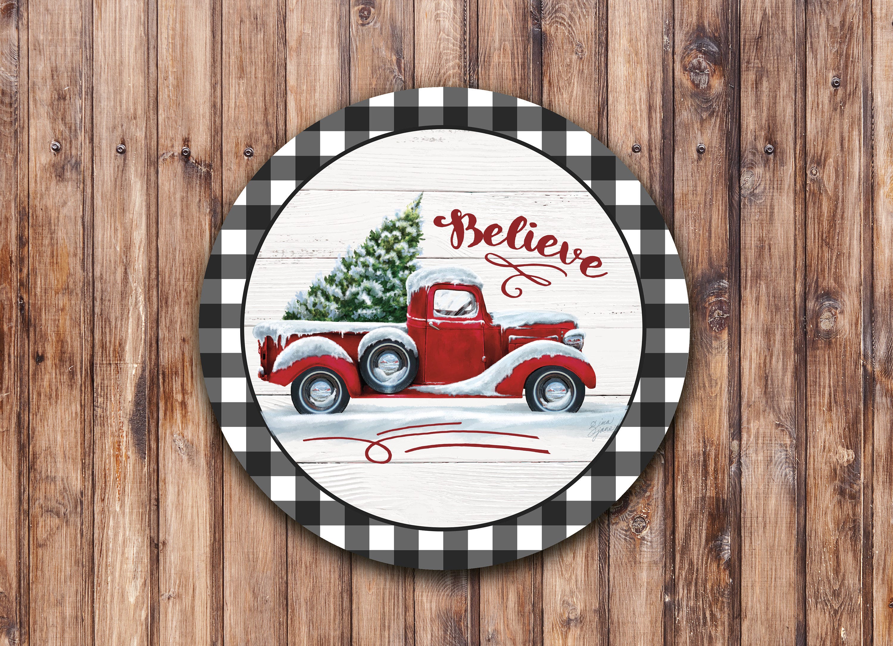 Believe Christmas Truck Wreath Sign