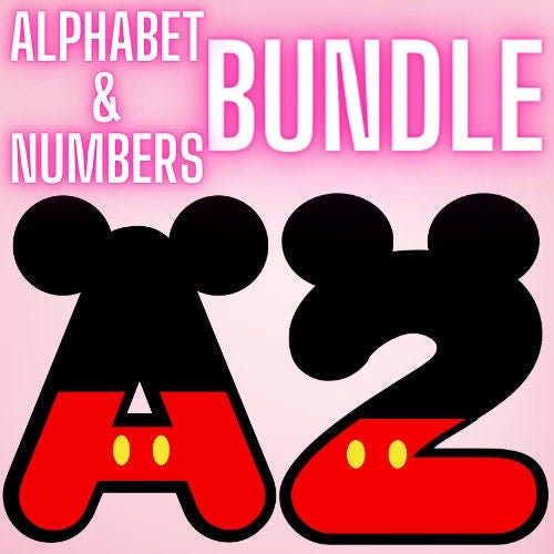 Mickey Mouse Letters & Numbers 0-9 SVG, PNG,  Mickey Mouse Birthday Numbers, mickey mouse alphabet