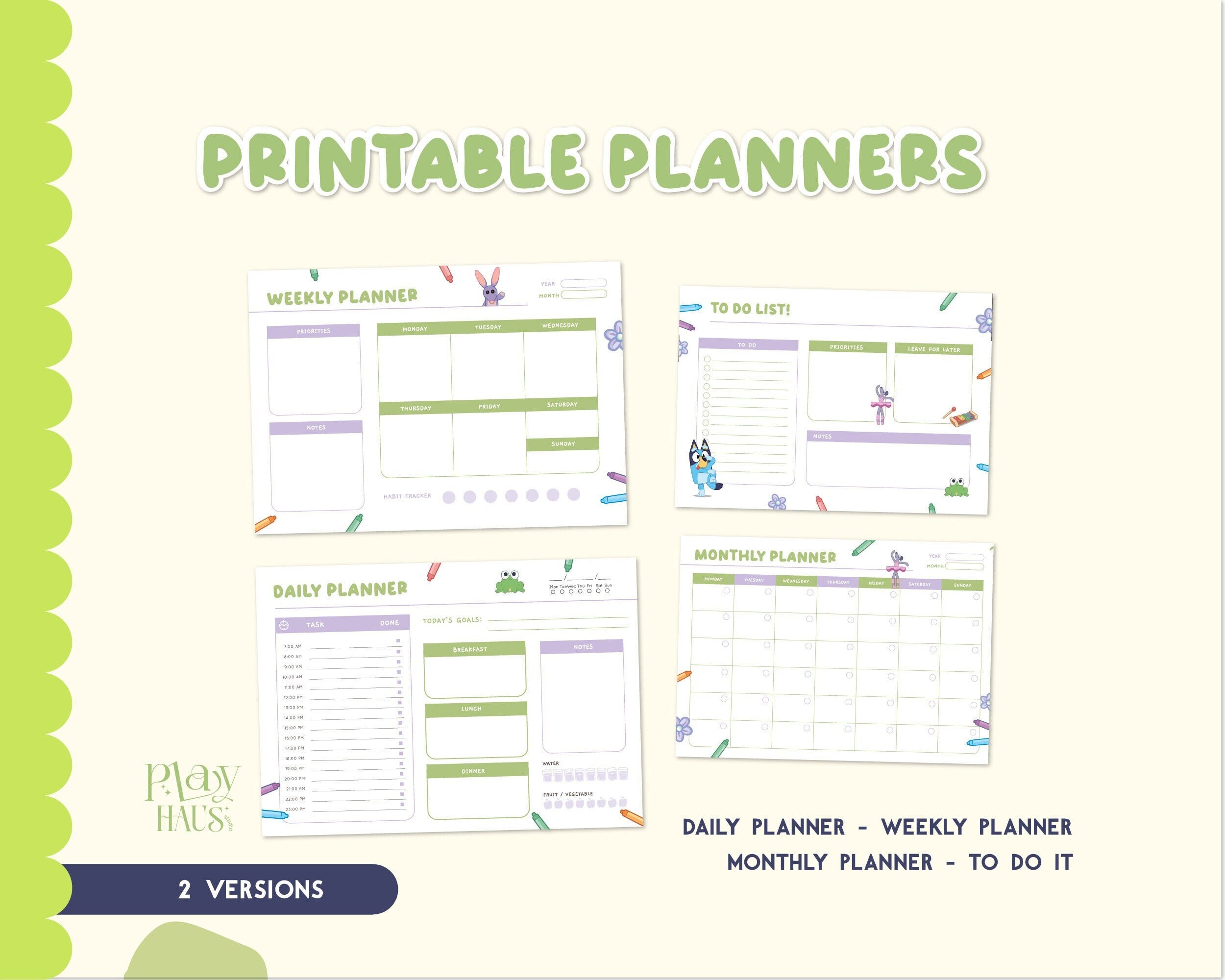 Bluey Planner, Reusable Planner, Bluey Daily Planner , Bluey Monthly Planner, Bluey to do it list, Printable Planners, Instant Download