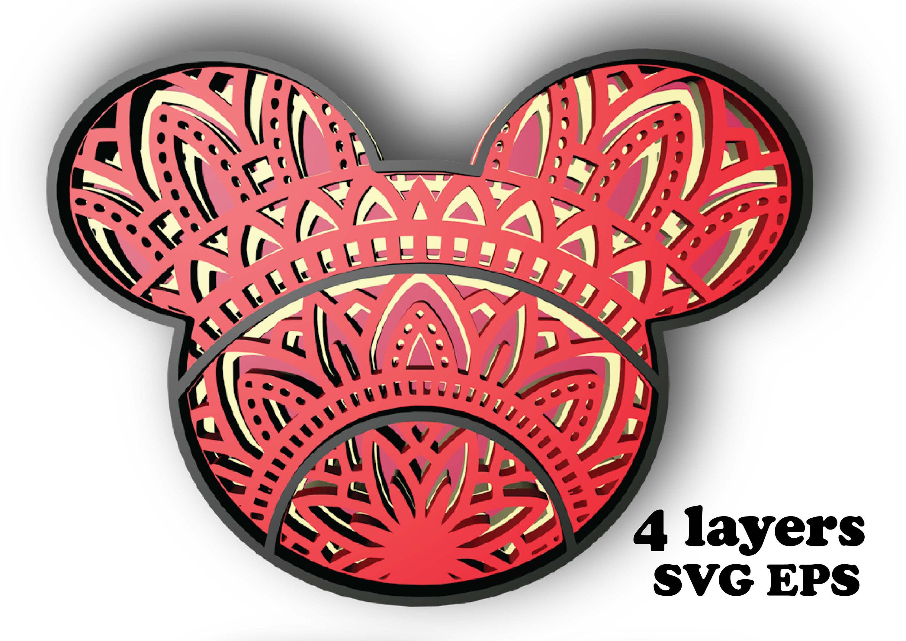 MICKEY  MOUSE , 3D mandala , 4 layers, SVG and Eps  files , DIgital download for Glowforge,Cricut,Silhouette +Gift 25 mandalas templates