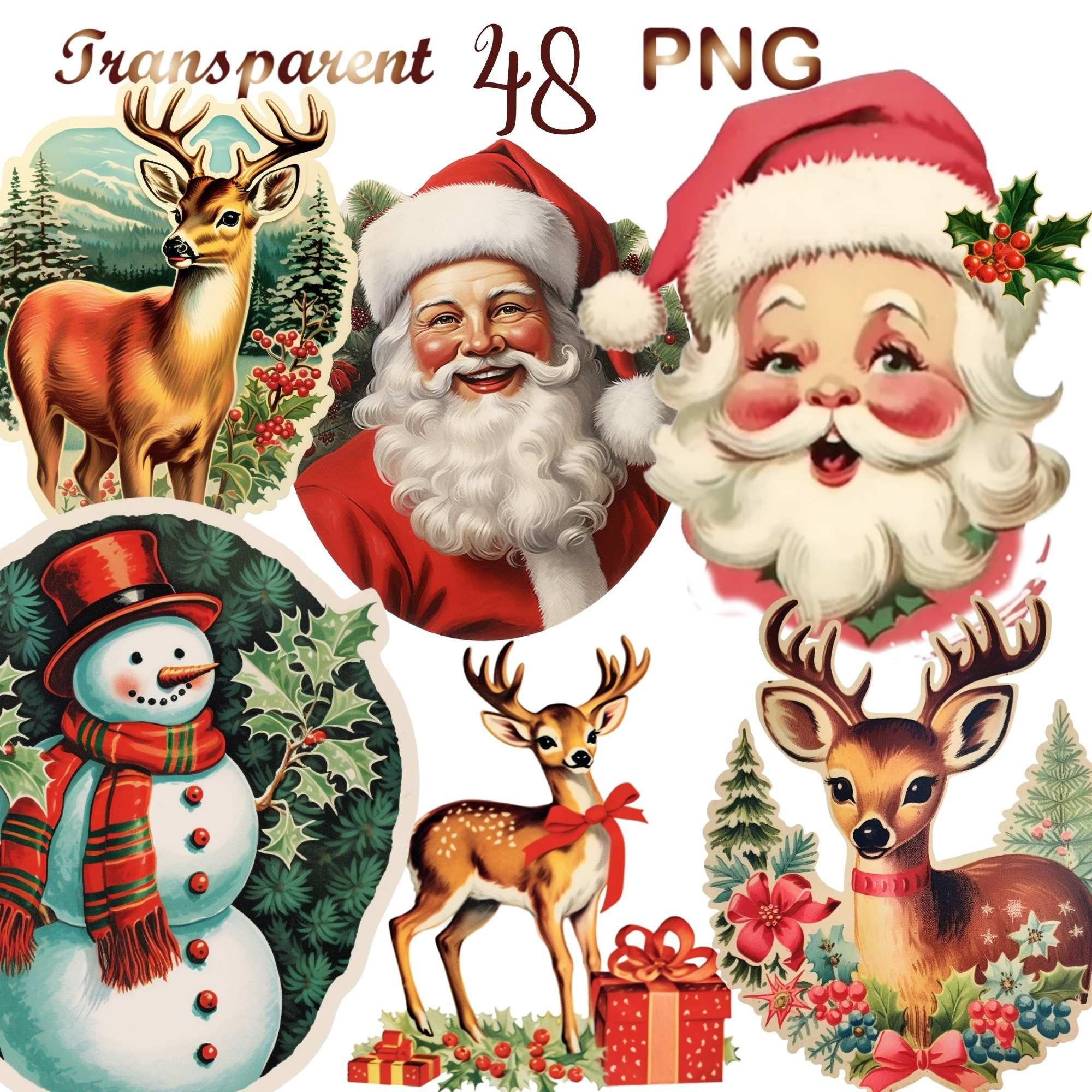 48 Christmas Bundle PNG for Sublimation, Commercial Use Allowed, Pink Santa Graphic, Reindeer Download,Snowman Shirt Design, Vintage Clipart