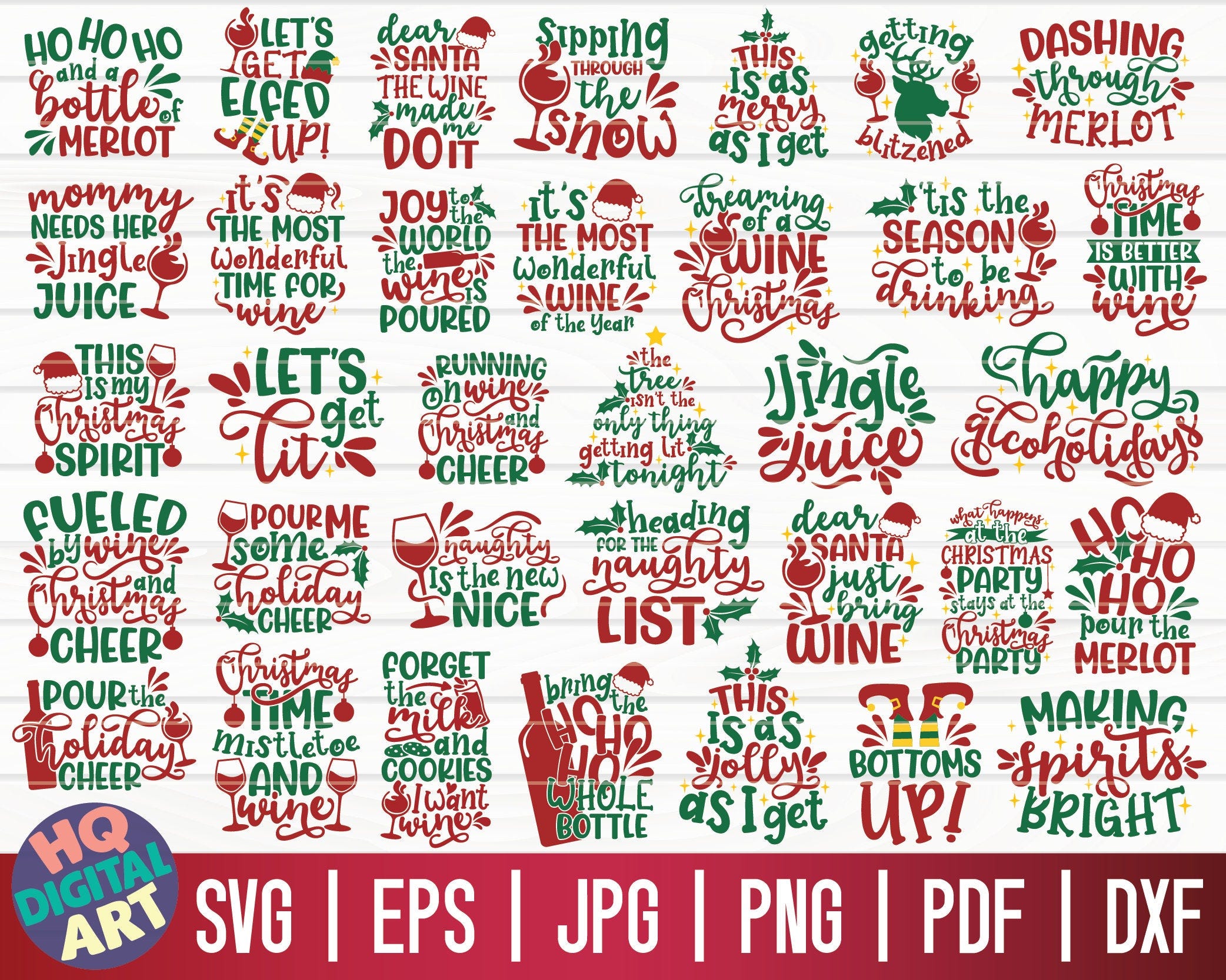Christmas Wine SVG Bundle / 34 Designs / Funny Christmas Quotes SVG / Free Commercial Use / Cut Files for Cricut / Printable / Vector