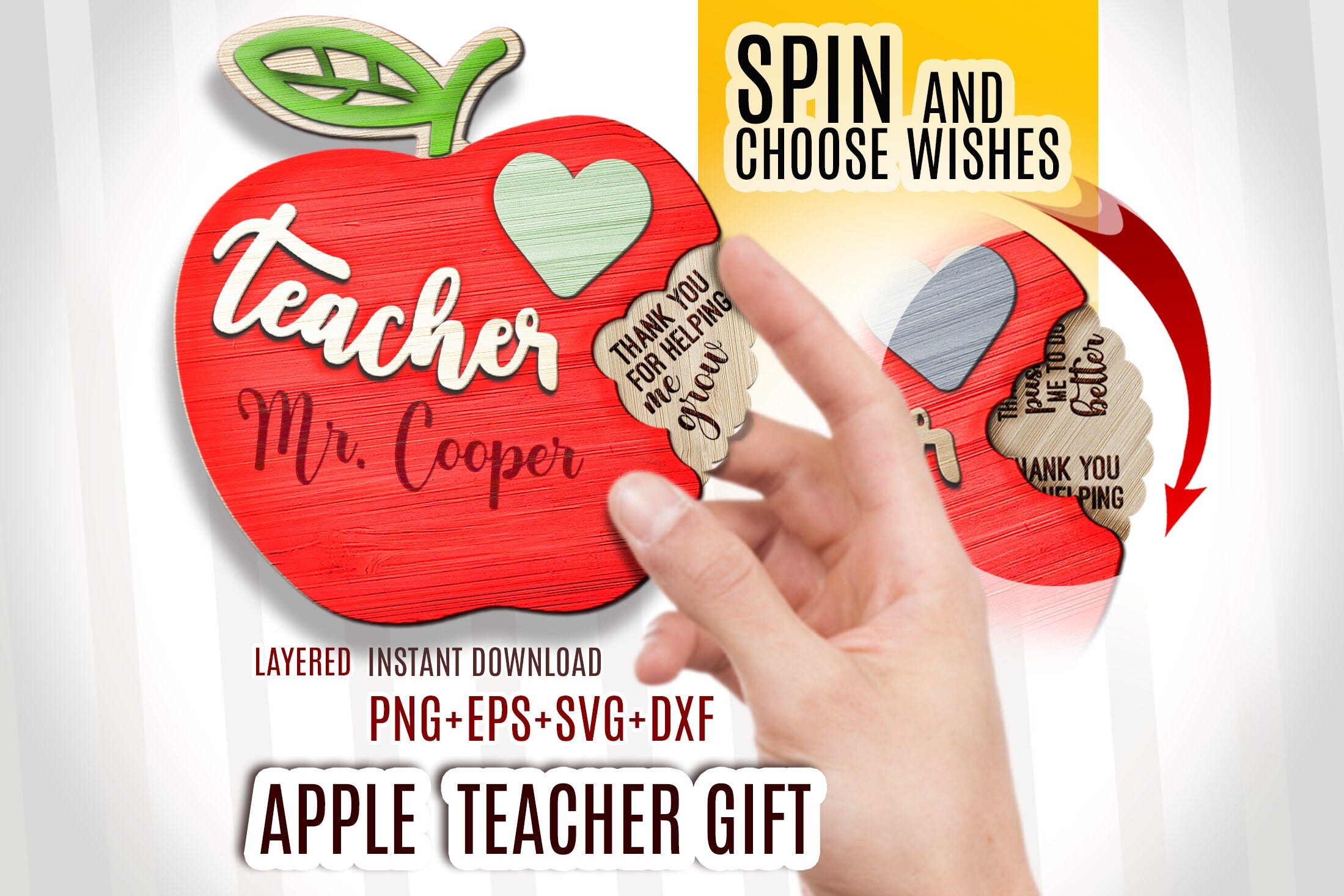Teacher Thank You Apple Svg, Teacher Appreciation Gifts svg Laser, Teacher Glowforge File, Laser File, Teacher DIY Gift, Teacher Engraved