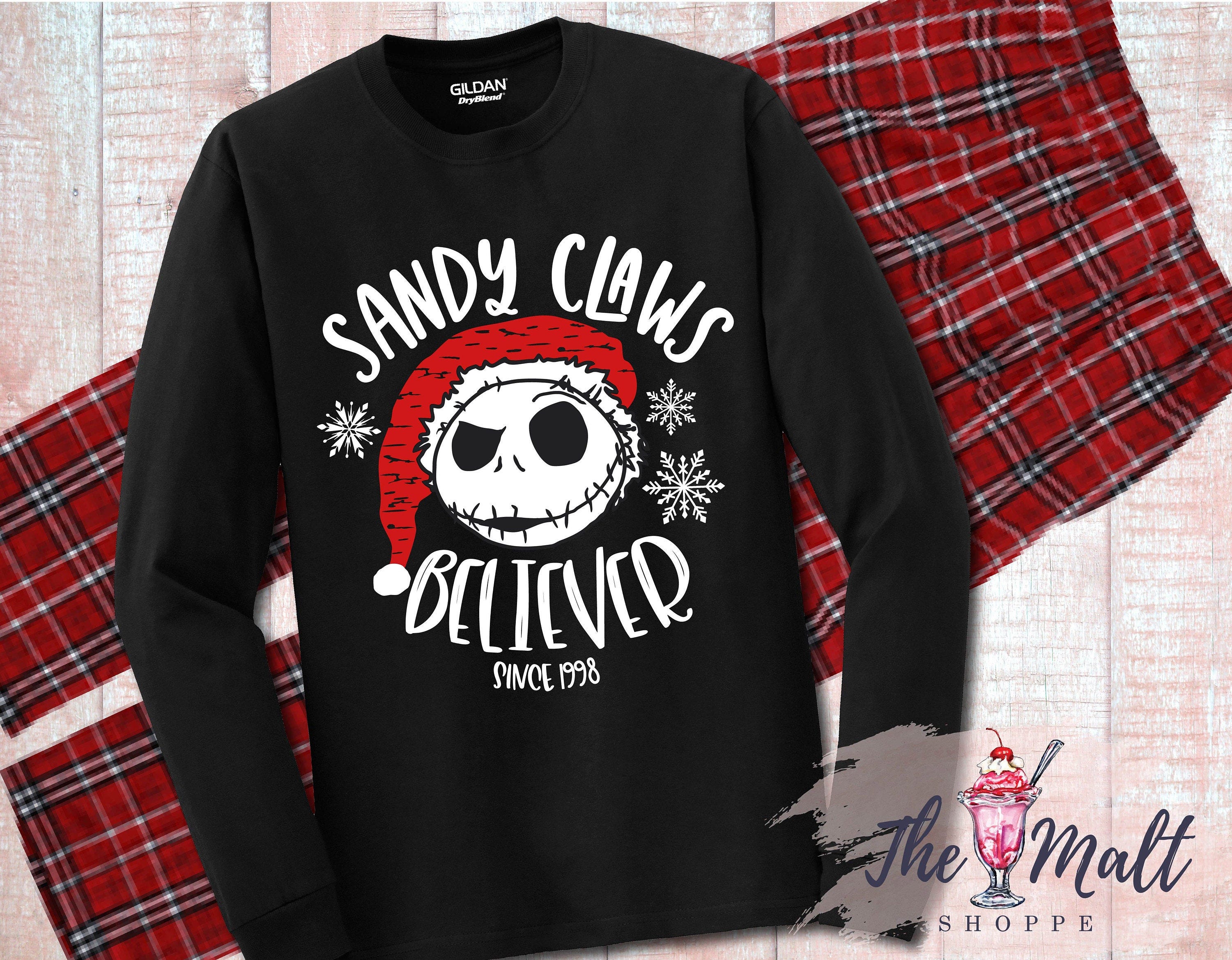 MALT SHOPPE Loungewear *Sandy Claws Believer* Inspired by Nightmare Before Christmas *Jack Skellington* Youth Adult Shirt Pants Set