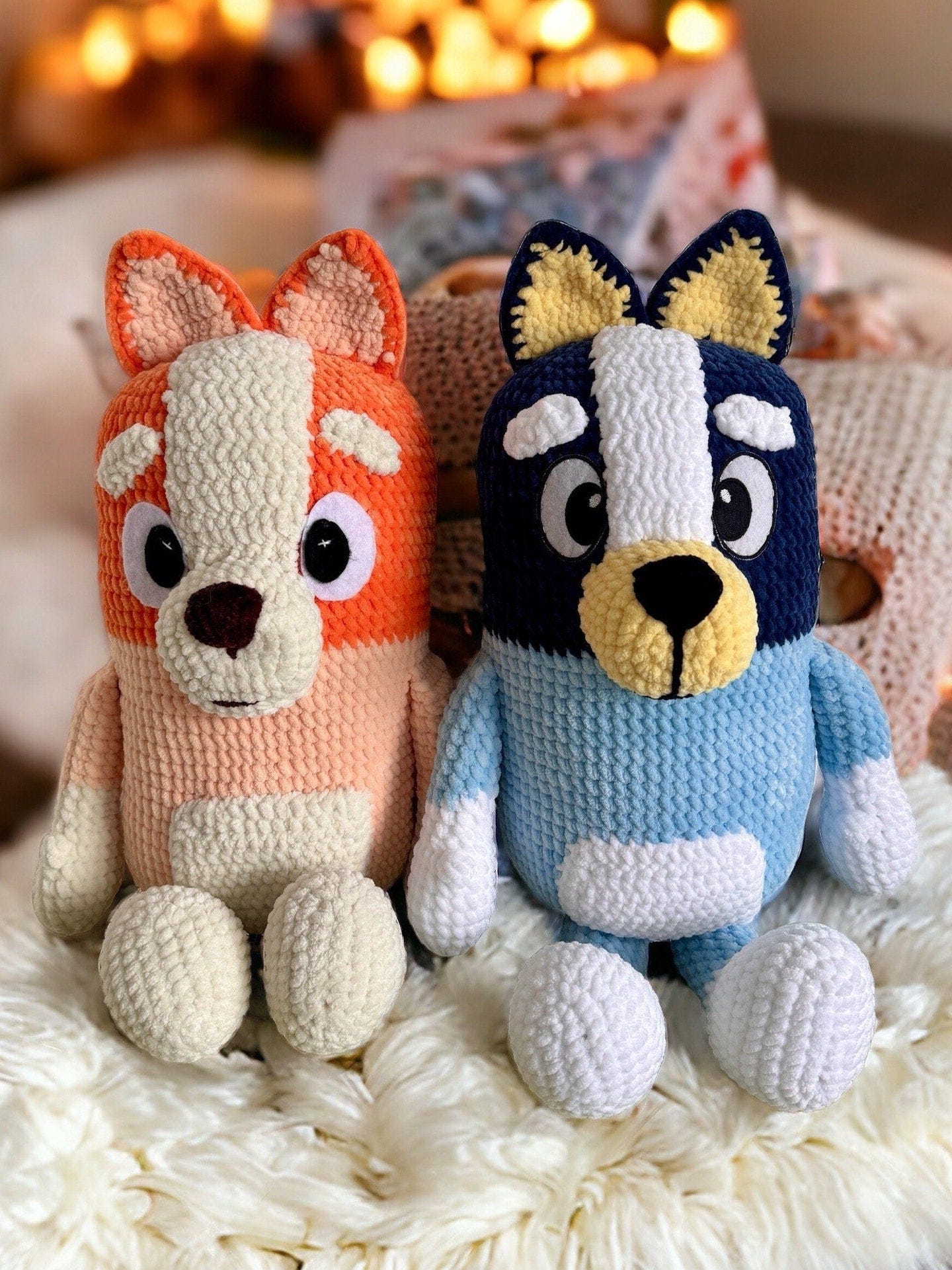 Crochet Bluey Heeler and Red Heeler Amigurumi, Handmade Crocheted Bluey Character, Amigurumi Crochet Toy Stuffed Plushie, Bluey and Bingo