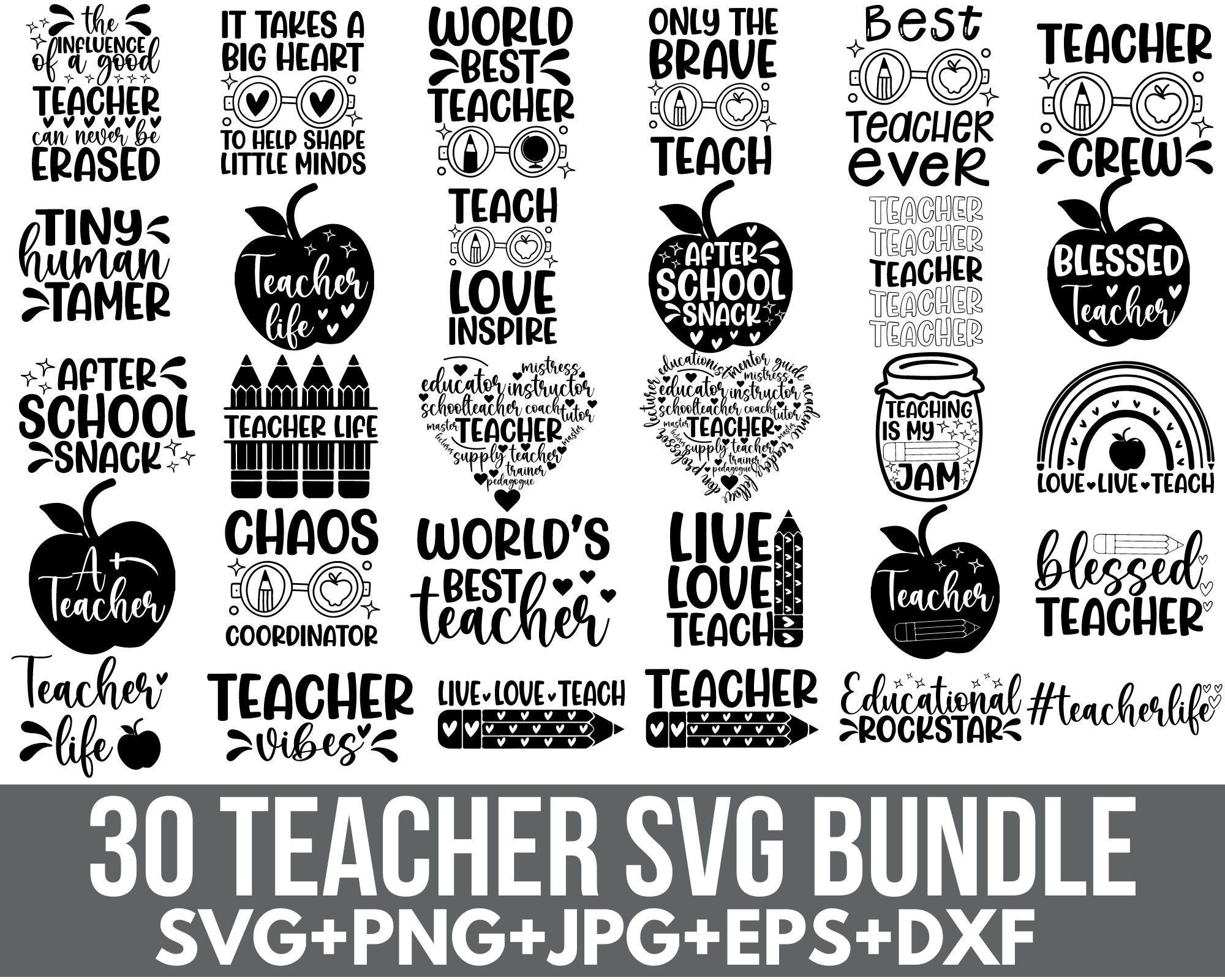 30 Teacher Svg Bundle, Teacher Quote Svg, Teacher Life Svg, Back to School Svg, Teacher shirt Svg, Cricut Silhouette