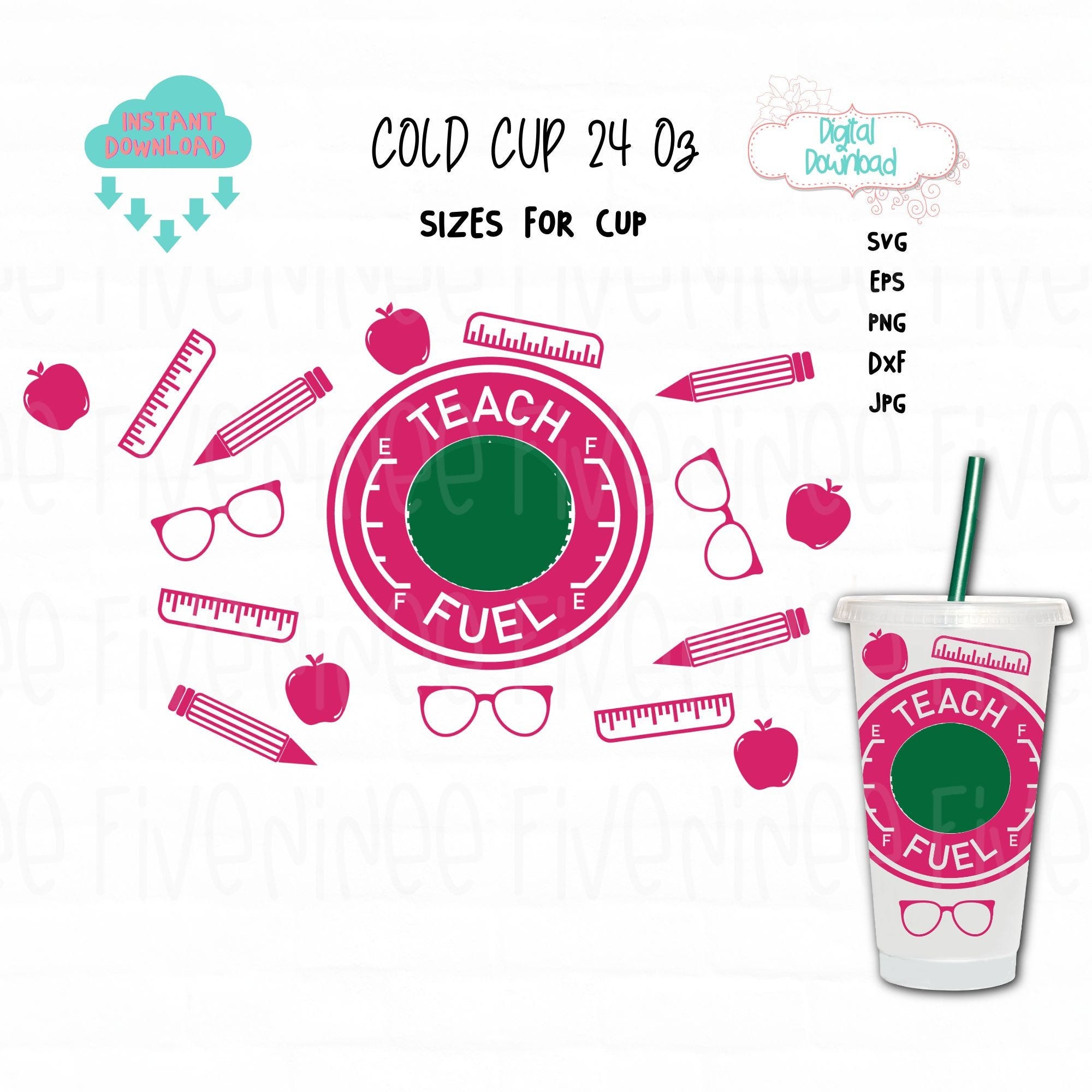 Teacher Fuel Cup Ring svg, Full Wrap Cup Teacher svg, Teacher Fuel Decal DIY Cup, Teacher Apple svg, Teacher Coffee, Decal DIY Teacher Fuel
