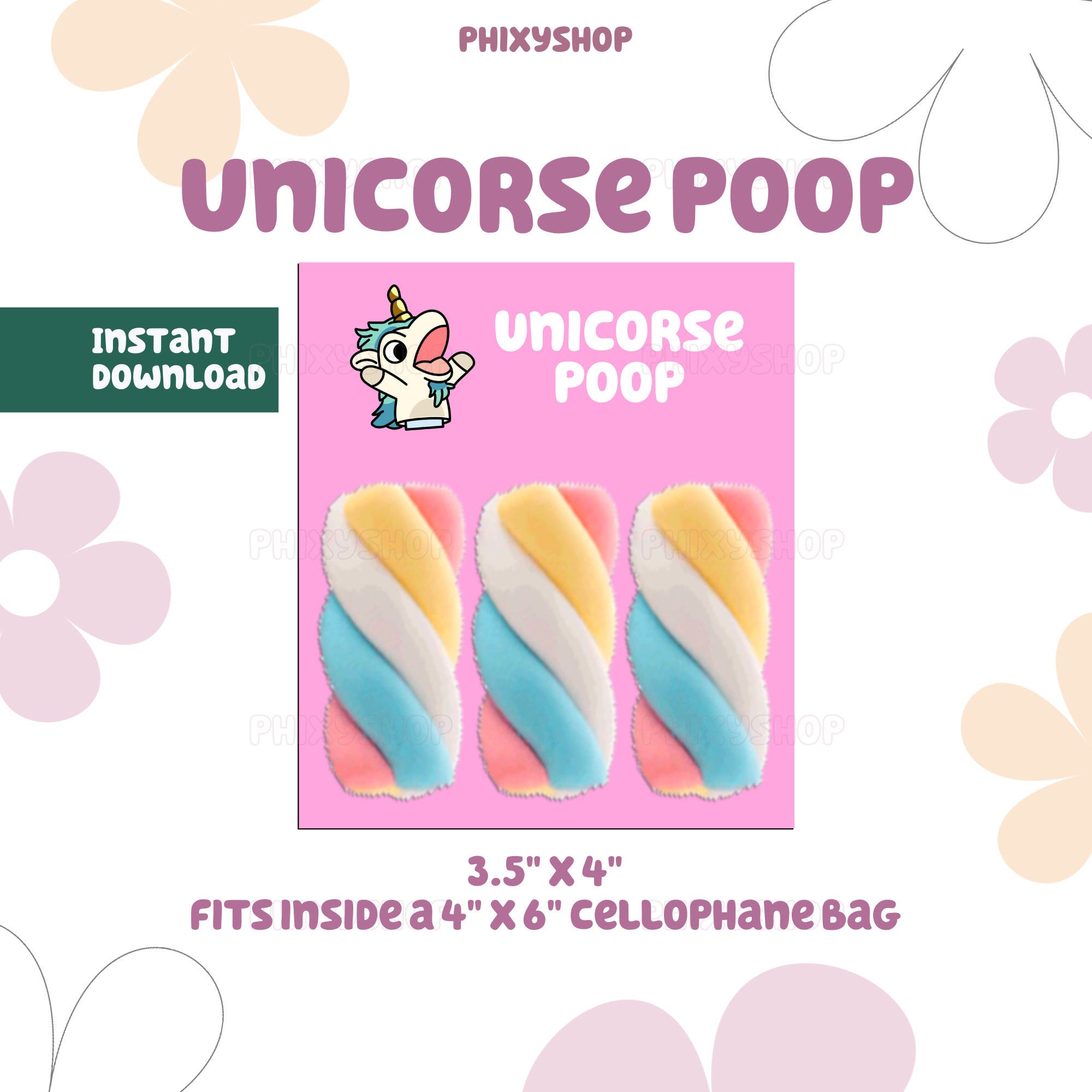 Pink Unicorse Poop | Party Favors | Blue Dog | Digital Download