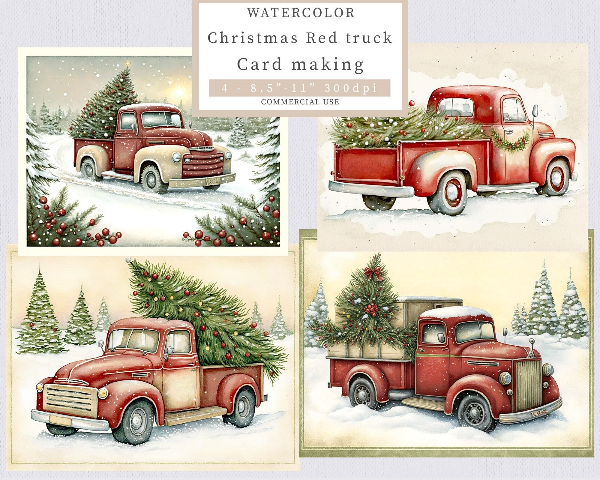Red truck, JPG, Card making, Christmas, Winter, Holiday, Junk journal, Printables