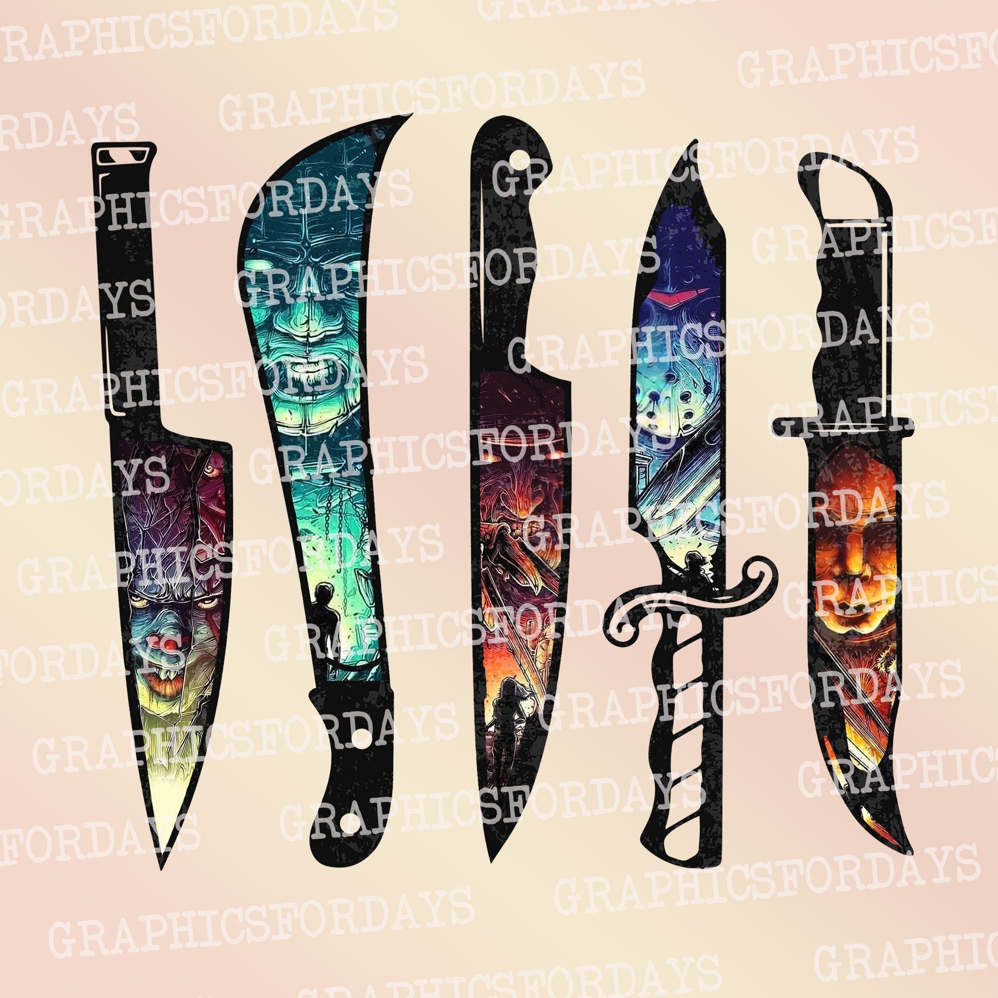 Horror knives PNG sublimation file shirt design, Horror movie characters PNG, Halloween png sublimation