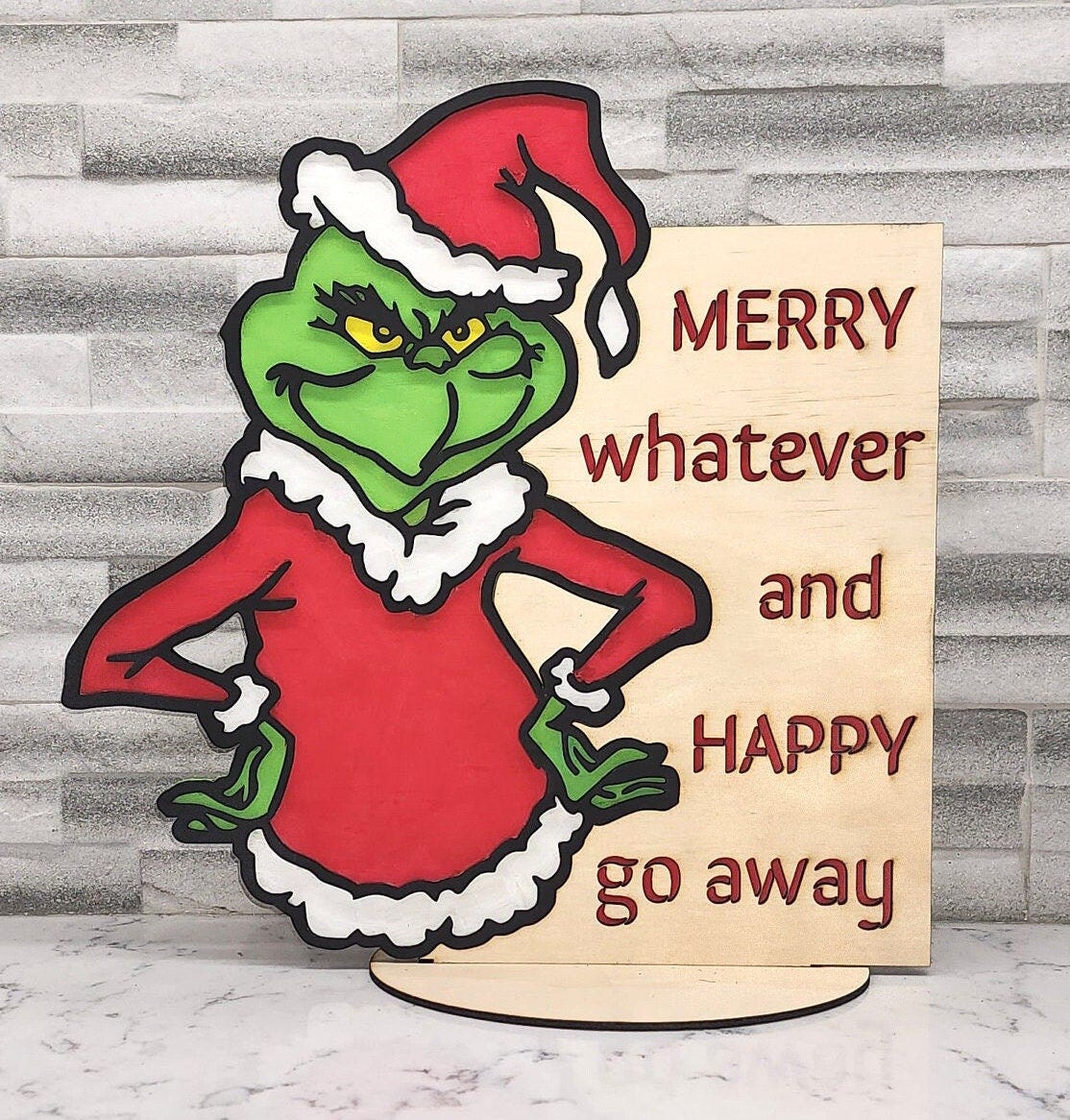 Grinch Christmas stand-up decoration. Laser cut file (SVG) for 3mm wood, instant download.