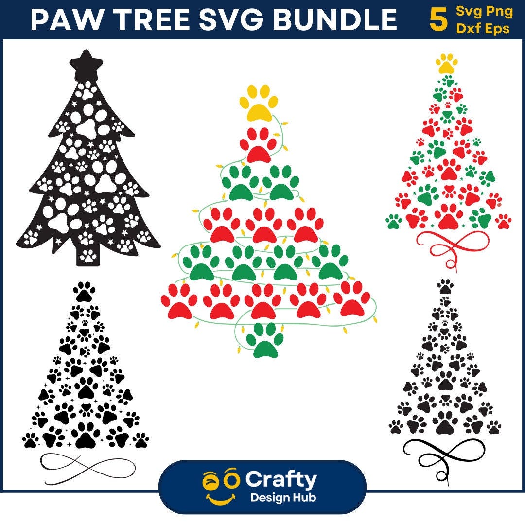 Paw Tree SVG Bundle, Paw Christmas Tree svg, Christmas Tree svg, Paw Print Christmas Tree, Christmas Png, Pet Christmas, Cricut, Silhouette