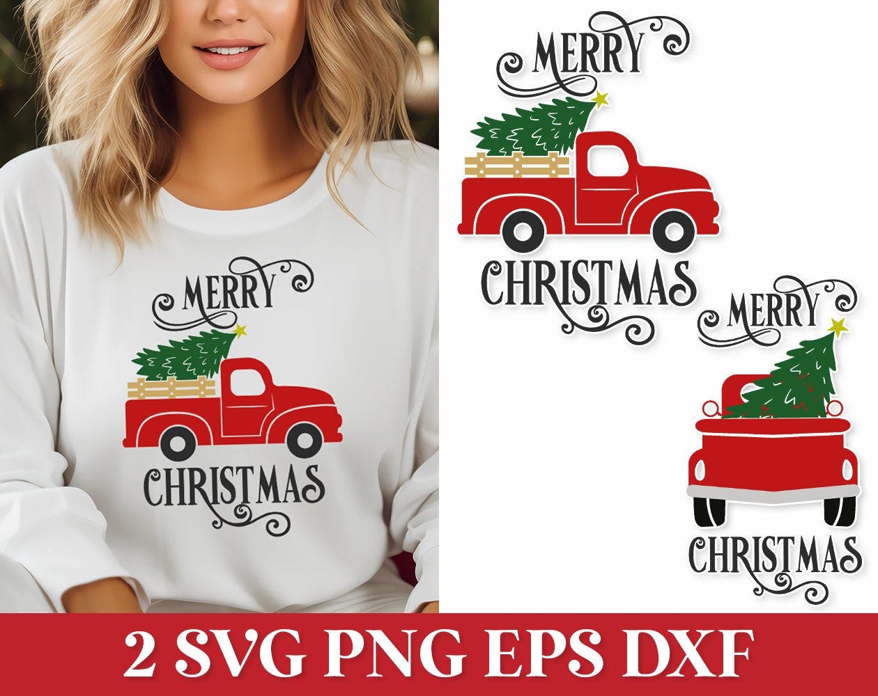 Merry Christmas Red Truck SVG, Christmas Farmhouse Truck SVG, Merry Christmas 2023 SVG, Vintage Christmas Red Truck Svg, Christmas Tree Svg