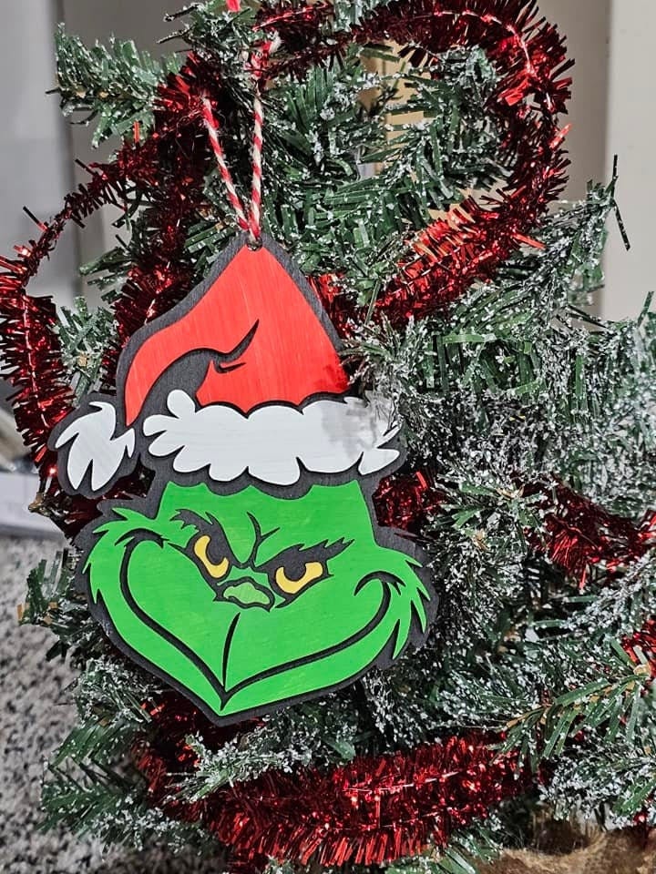 Handmade Painted Grinch Face Ornament - Whimsical Christmas Decor - Everyone