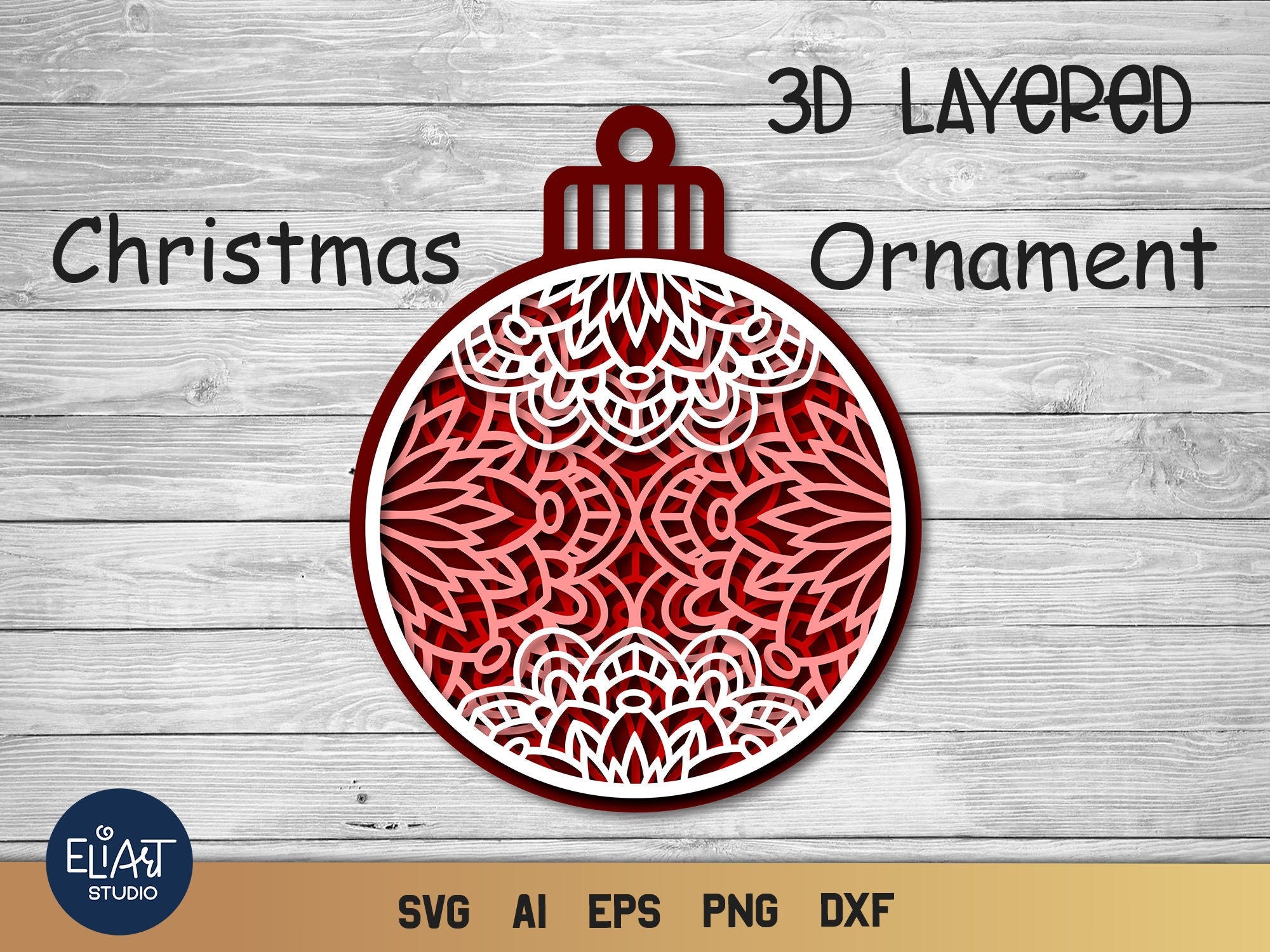 Christmas SVG Ornament, 3D SVG Layered Mandala, Christmas SVG.