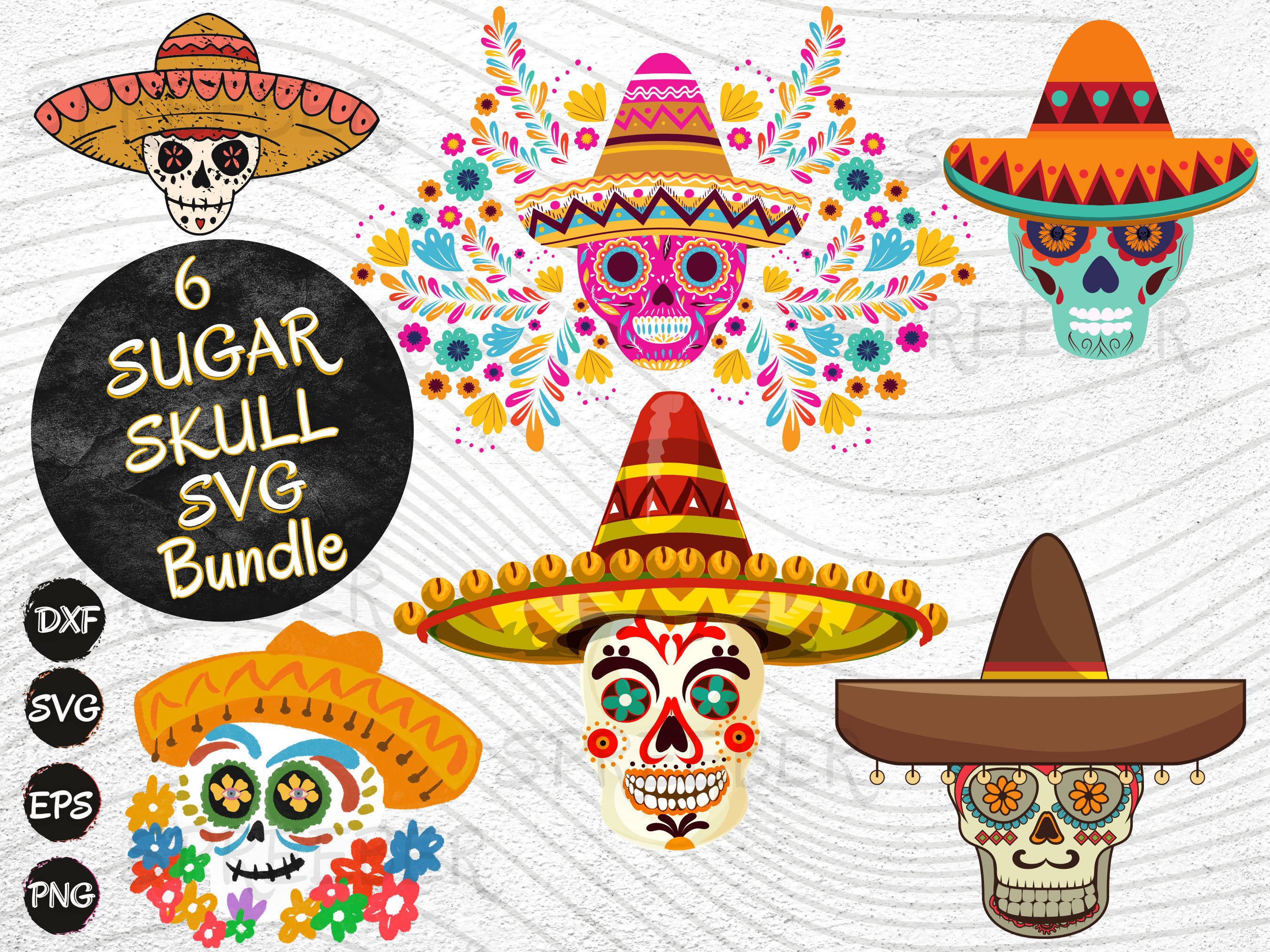 Bright Sugar Skull SVG Bundle, Mexican Skull SVG Bundle, Day of the dead svg, Sugar Skull SVG, Halloween Skull svg Clipart Cinco de mayo svg