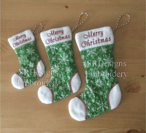 Christmas stocking,  ITH  embroidery design 3 sizes included. Designs sizes are approx. 129mm x 173mm, 160mm x 240mm, 195 x 295mm