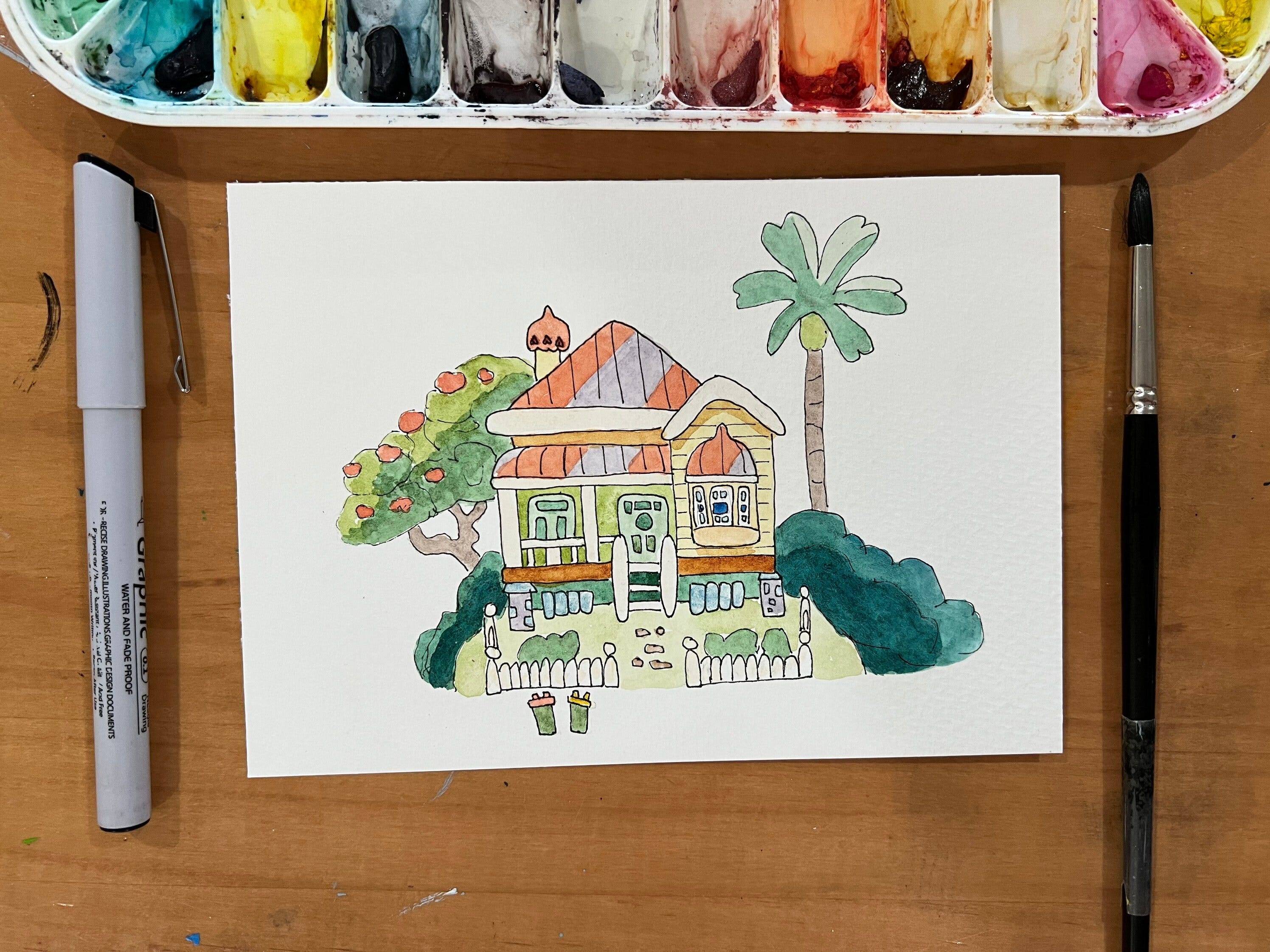 WATERCOLOR BLUEY Style House Portrait Bluey Disney